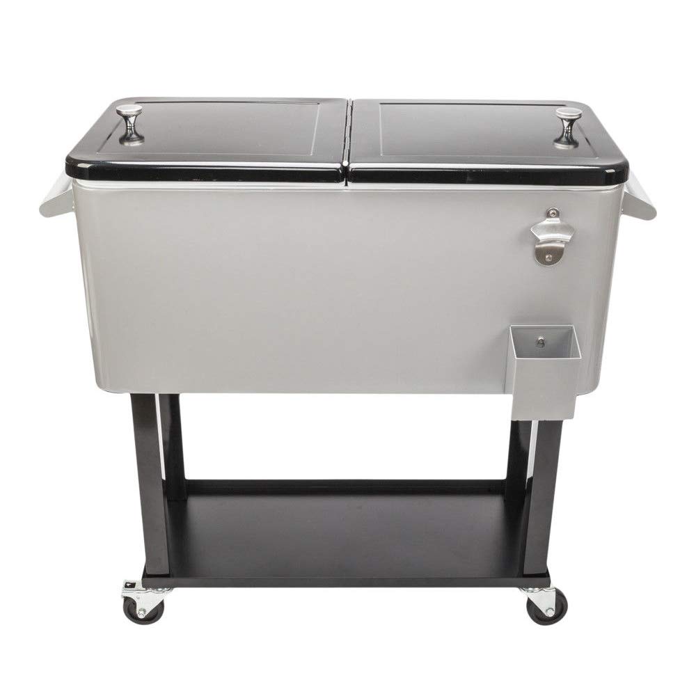 80QT Outdoor Rolling Cooler Cart with Ice Chest, Tray & Warm Shelf - Stainless Steel & Durable Plastic - 34.25