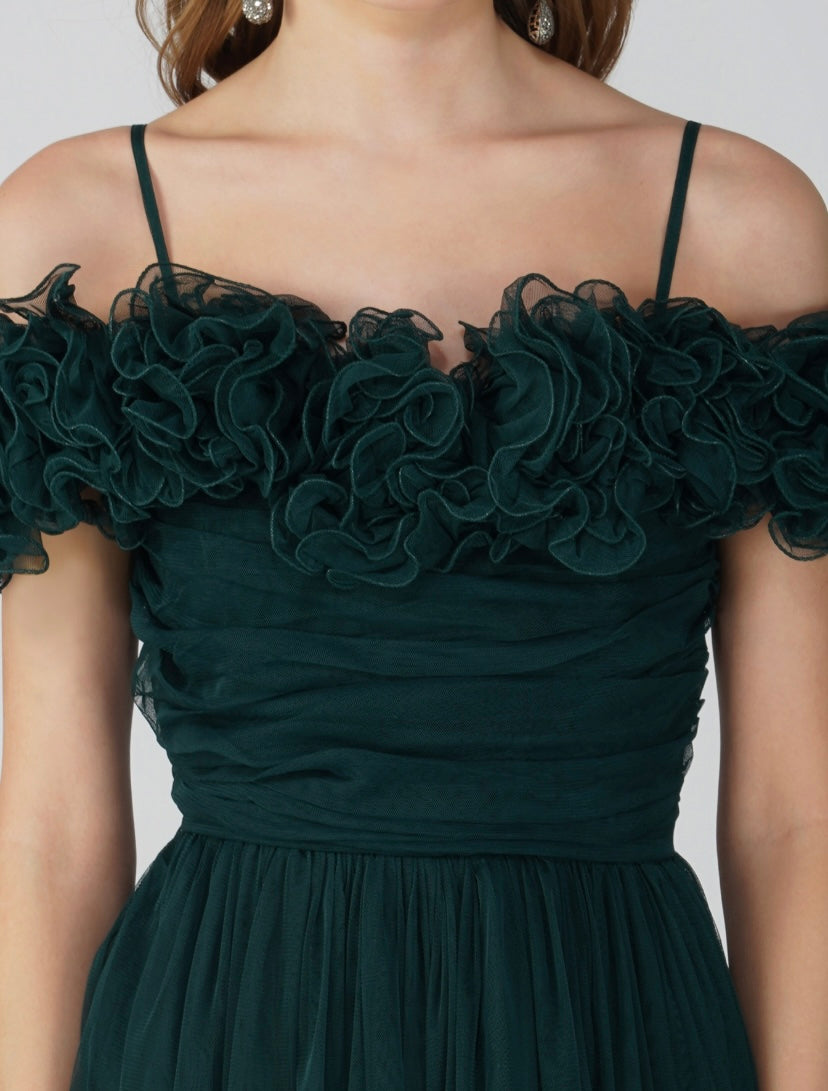 Emerald Green Sandy Tulle Maxi Dress for Women - Elegant Long Evening Gown for Weddings, Parties & Special Occasions