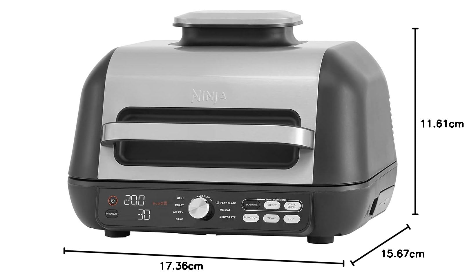 Ninja Foodi MAX PRO 7-in-1 Health Grill & Air Fryer 3.8L - Digital Cooking Probe, Flat Plate, Bake, Dishwasher Safe Parts - Silver/Black AG651UK - Perfect for Healthy Cooking, Grilling, Air Frying & Family Meals