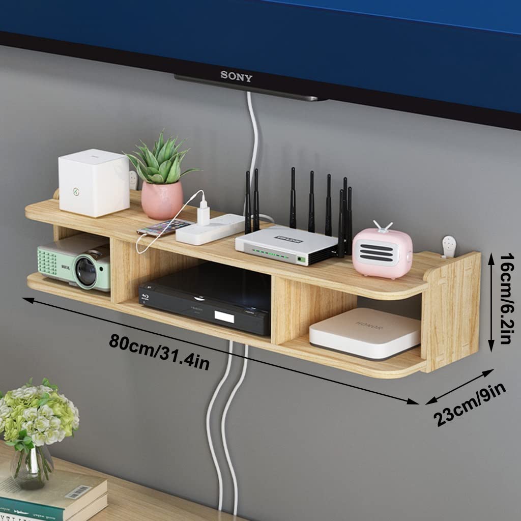 Wall Mounted WiFi Router Shelf - Large Multi-Function Storage Rack for Wireless Routers, TV Set-Top Boxes & Power Strips | Perfect for Home Office & Entertainment Center Organization