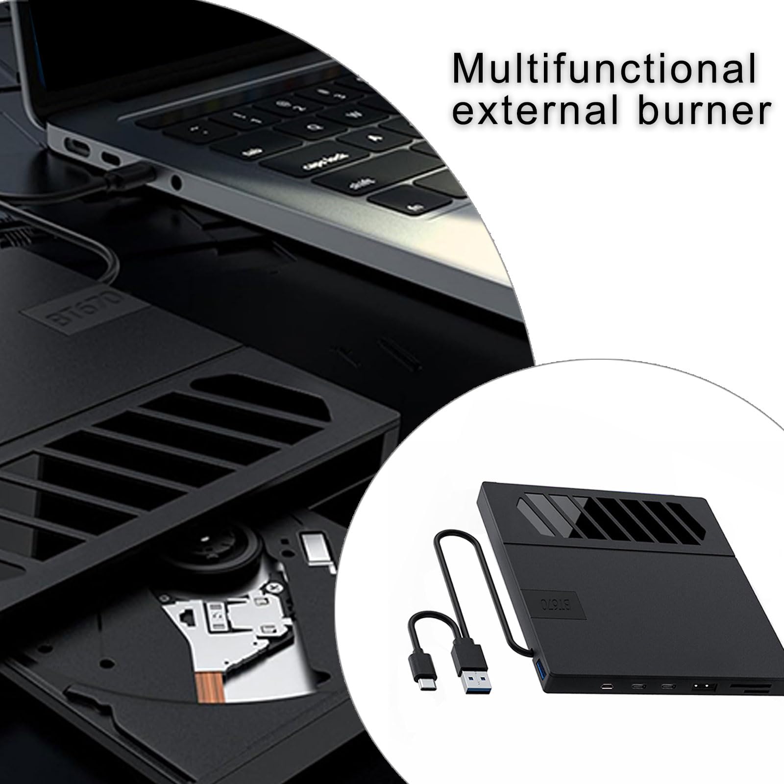 ILZAPT External CD DVD Drive USB 3.0 & USB-C - Portable Burner Writer for Laptop, Desktop, Mac, PC - Watch Movies, Install Software, Backup Data