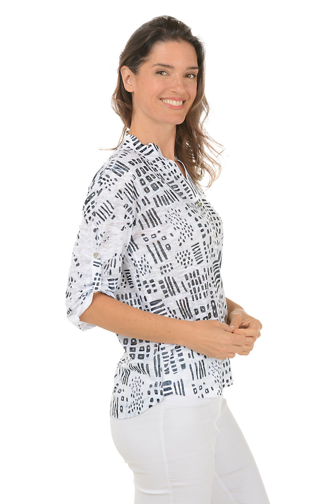 Trendy Line Art High Low Knit Top for Women | Fashionable Asymmetrical Casual Shirt | Perfect for Date Night, Office Wear & Weekend Outfits