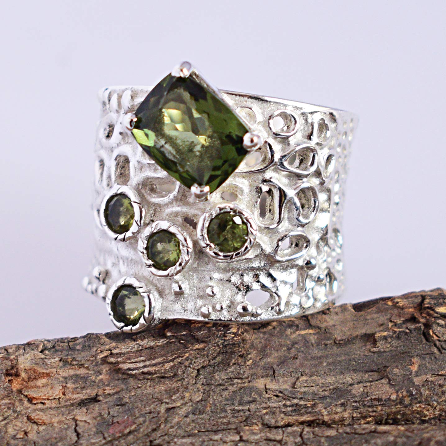 Natural Moldavite Gemstone 925 Sterling Silver Ring - Handmade Bohemian Jewelry for Women - Perfect Birthday Gift, Spiritual Healing & Fashion Statement