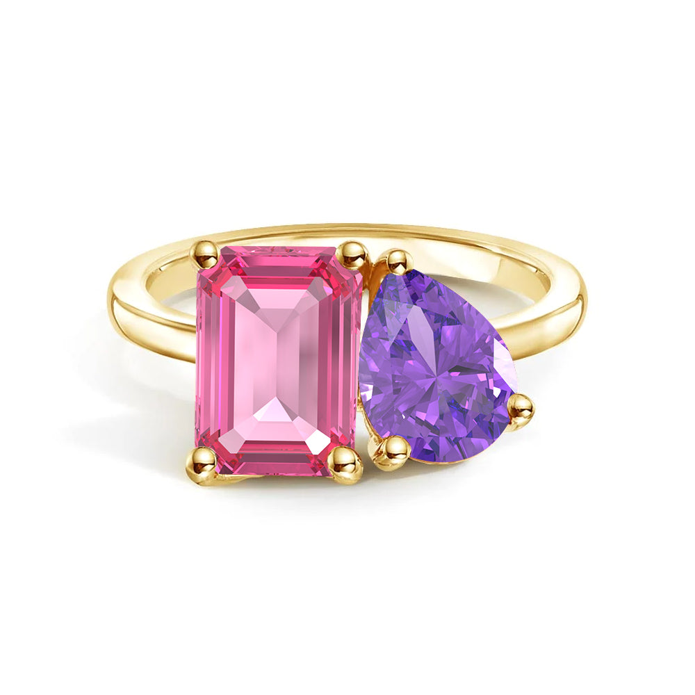 Personalized Pink Tourmaline Toi et Moi Ring - Custom Birthstone Anniversary Jewelry for Couples, Engagements & Romantic Gifts