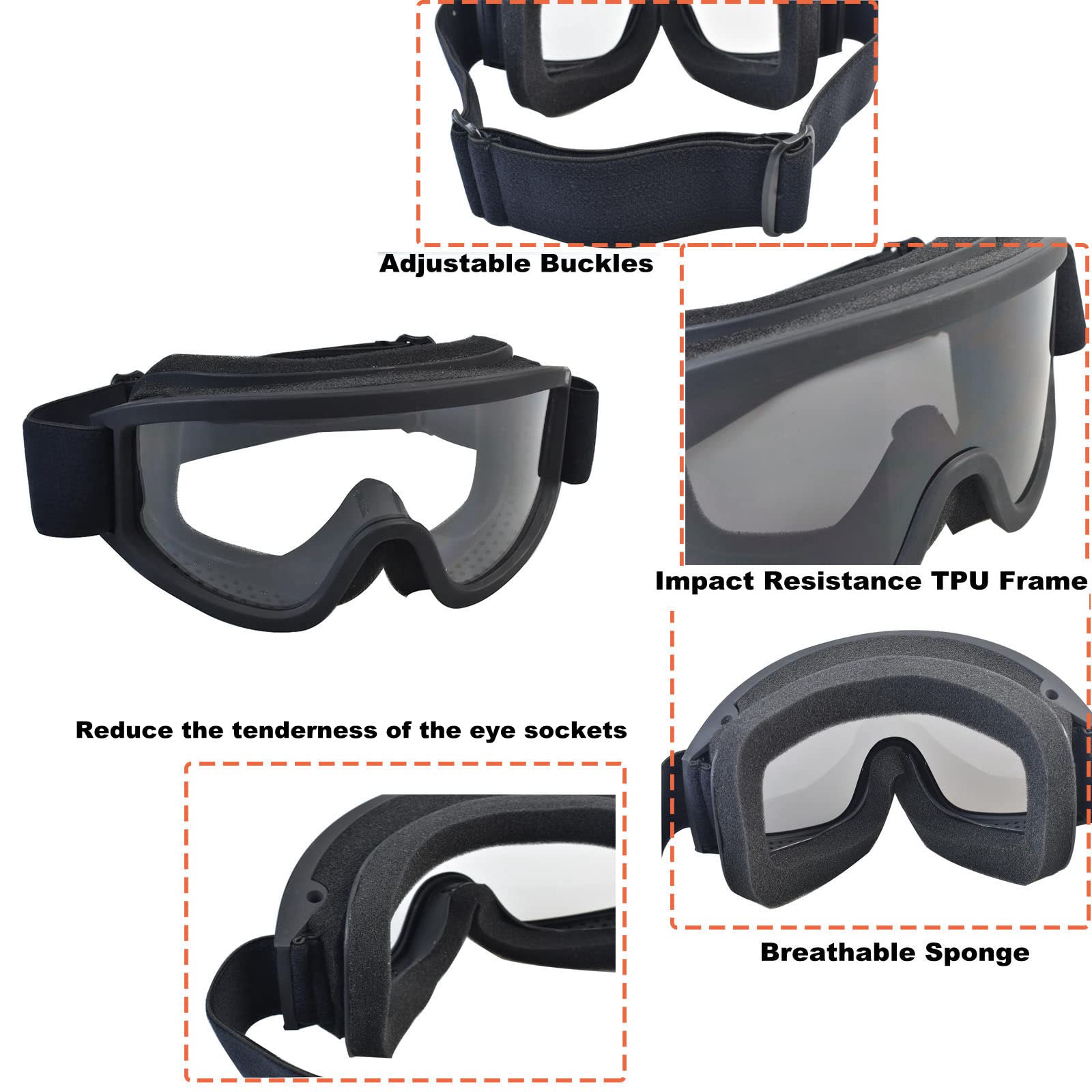 Tactical Safety Goggles - Anti Fog Military Shooting Glasses for Airsoft, Cycling, Hunting & Outdoor Activities - UV Protection & Impact Resistant for Sports & Work Safety
