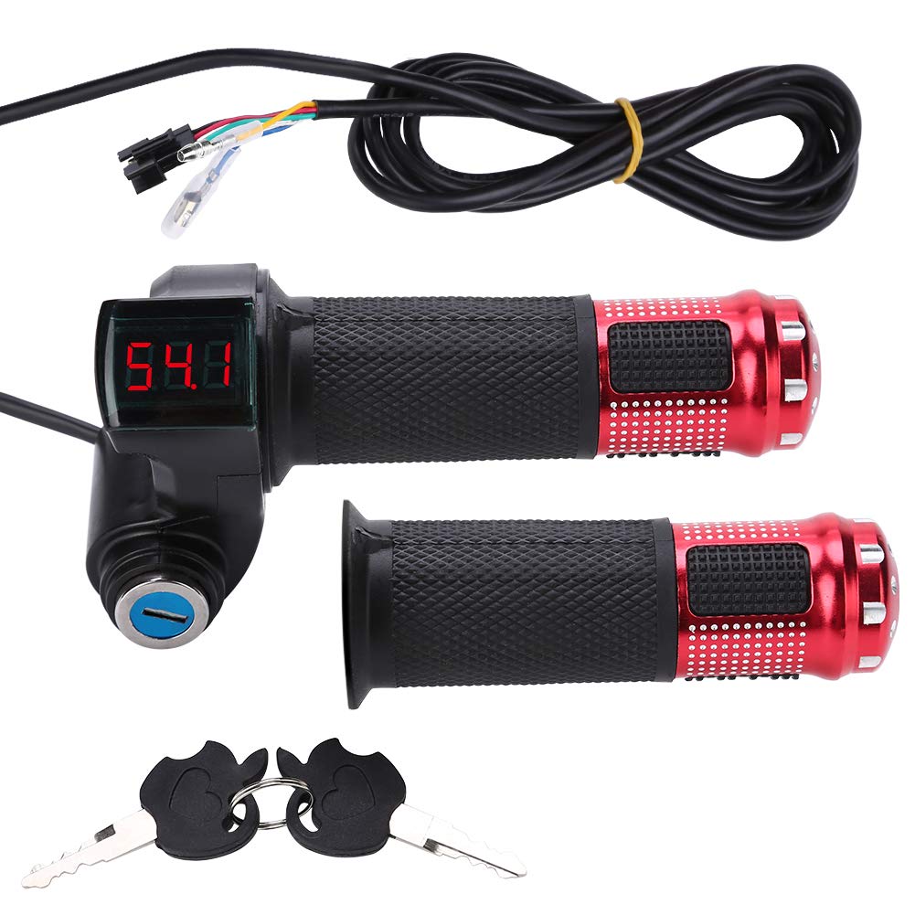 VGEBY Electric Scooter Throttle Grip with LED Display - 36V/48V Ebike Accelerator, Power Key Lock & Voltage Indicator (Red) - Perfect for Commuting, Off-Road Biking & Urban Transportation