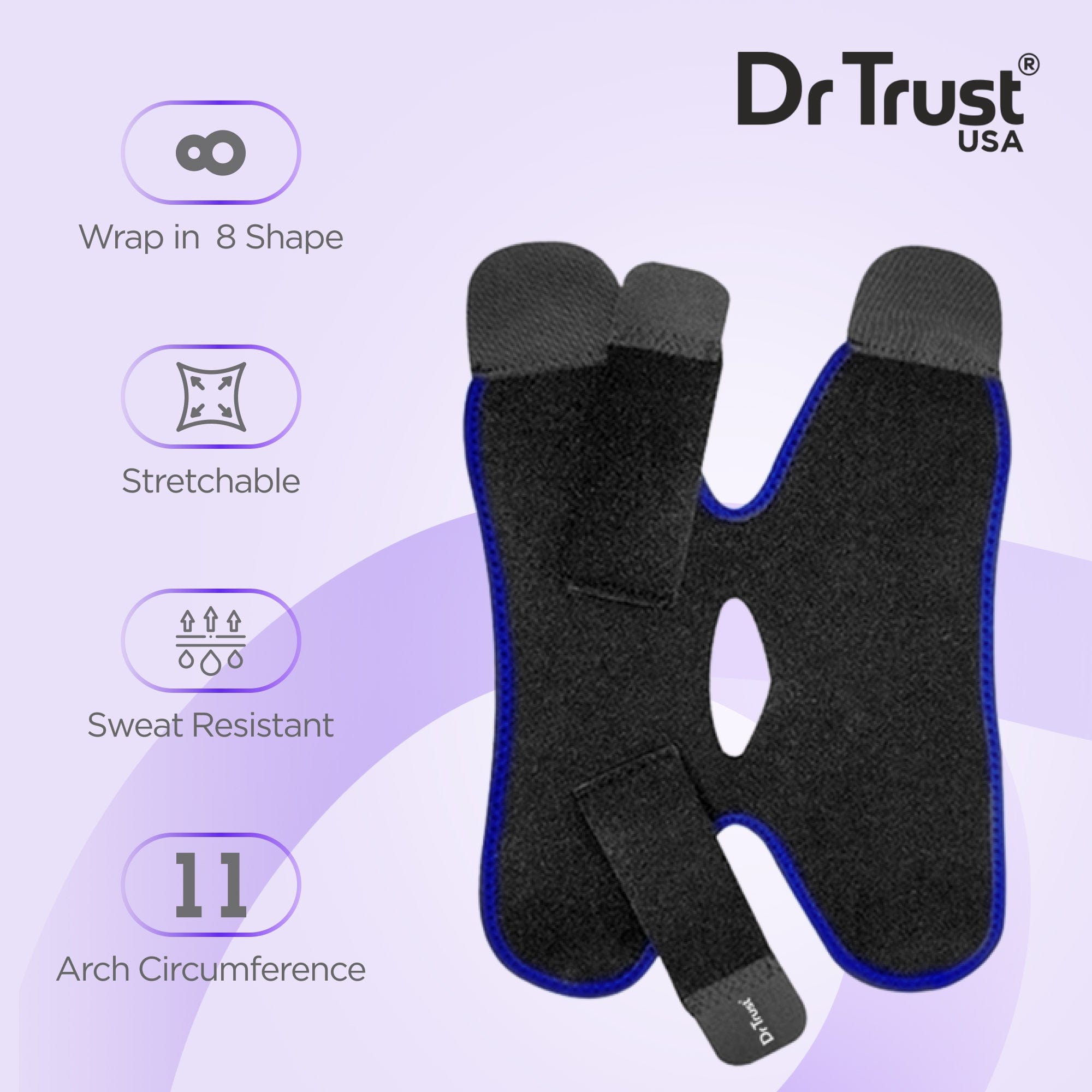 Dr Trust USA Ankle Brace - Elastic Compression Wrap for Fracture Recovery, Broken Ankle Support & Injury Pain Relief - Orthopedic Foot Stabilizer (Pack of 1) - Ideal for Sports Injuries, Post-Surgery Recovery & Daily Mobility Support