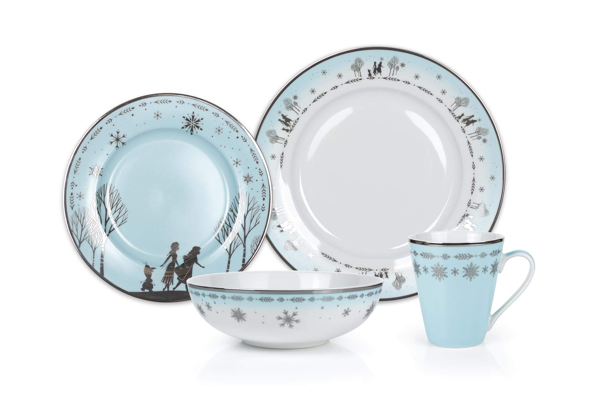 Disney Frozen 2 Anna & Elsa Themed 16-Piece Dinnerware Set - Official Collectible Ceramic Plates, Bowls & Mugs | Perfect for Kids Birthday Parties, Disney Themed Dining & Frozen Fan Gift Ideas