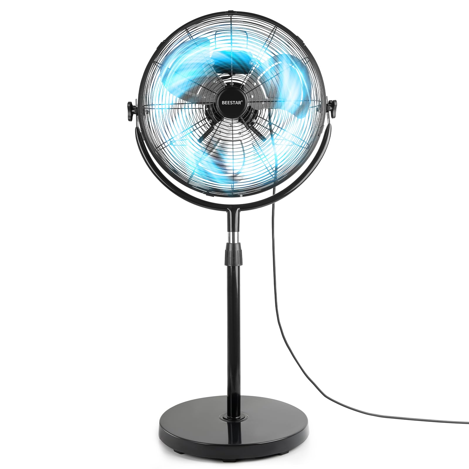 BEESTAR 18 Inch Heavy Duty High Velocity Pedestal Fan - Adjustable Height & Tilt, 3-Speed Metal Industrial Standing Fan for Warehouse, Workshop, Office, Home & Greenhouse Use - Black