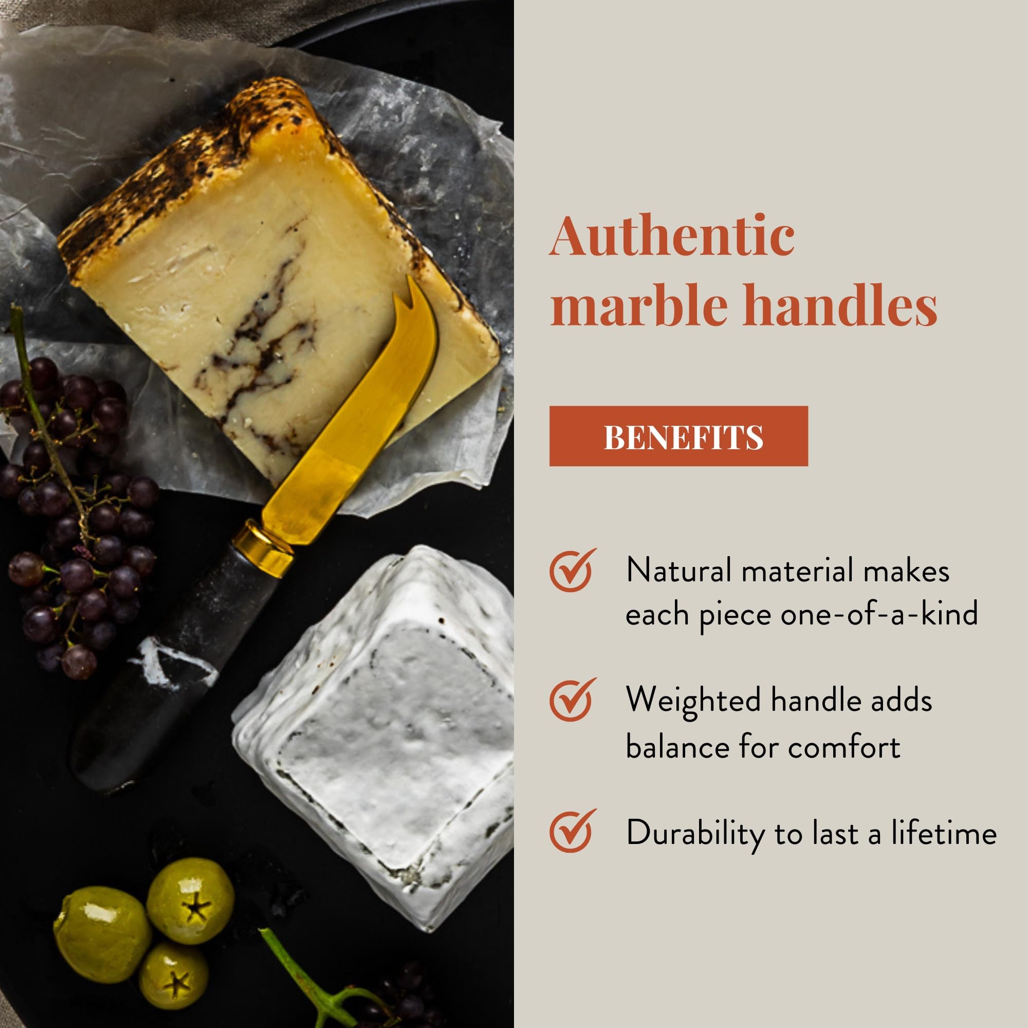 Premium Marble Cheese Knife Set - 4-Piece Stainless Steel Cheese Knives for Charcuterie Boards | Cheese Board Accessories & Charcuterie Tools | Perfect for Wine Parties, Housewarming Gifts & New Home Essentials