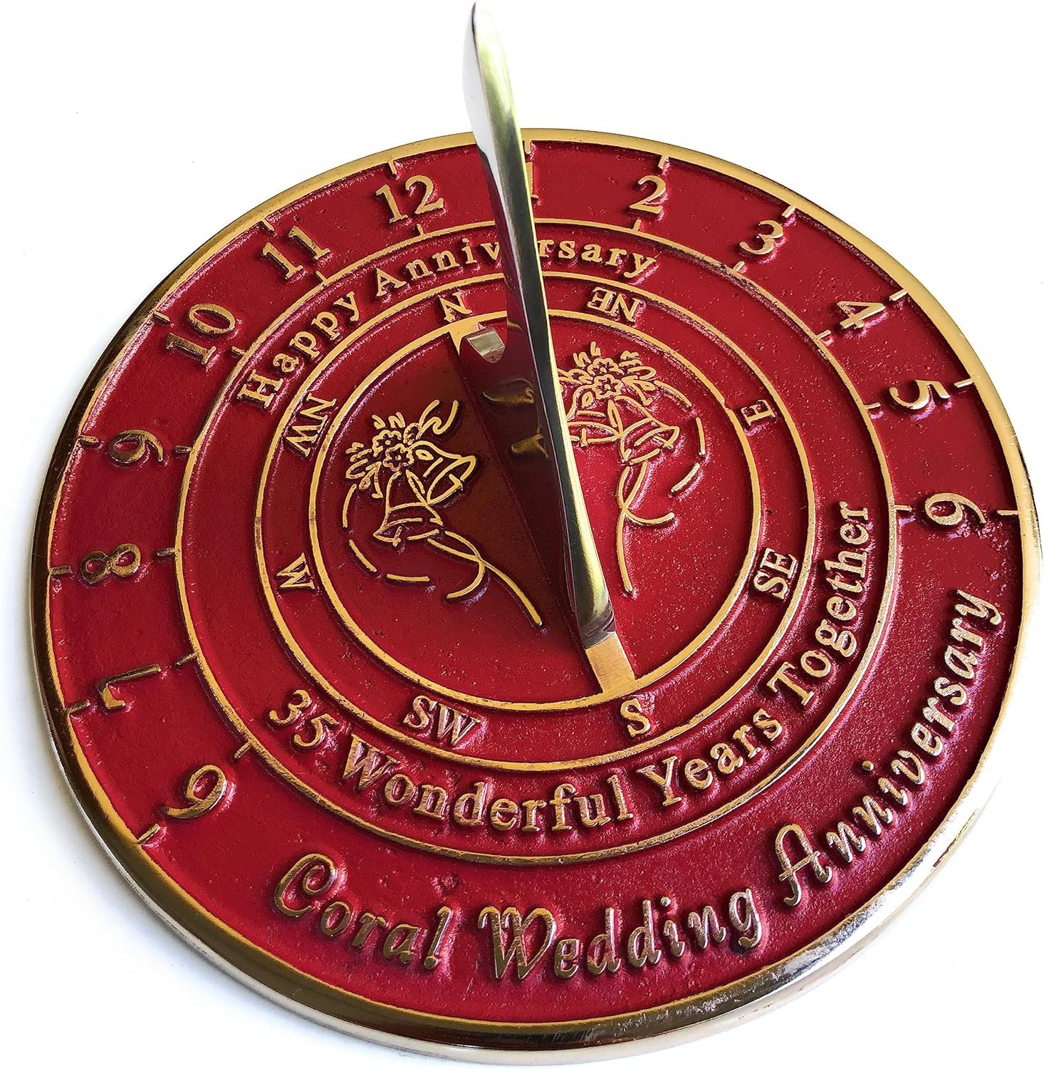 35th Coral Wedding Anniversary Sundial Gift - Unique Present for Him, Her, or Couples Celebrating 35 Years of Marriage - Perfect for Beach Weddings, Outdoor Decor, and Romantic Anniversary Celebrations