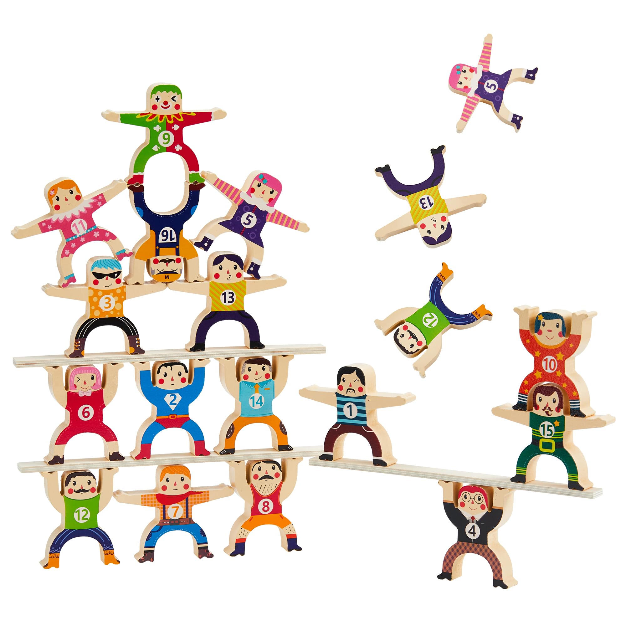 Wooden Stacking Toys 16Pcs - Balancing Building Blocks Game for Kids & Adults | Circus Hercules Acrobatic Interlocking Puzzle Toy | STEM Learning Gift for Toddlers Ages 3-6 | Perfect for Family Game Night & Classroom Activities