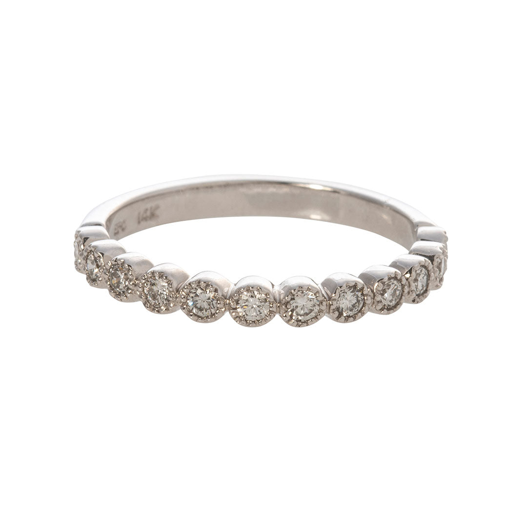 0.26ctw Diamond Bezel Milgrain 14K White Gold Halfway Wedding Band Ring - Perfect for Bridal Jewelry, Anniversary Gifts & Special Occasions