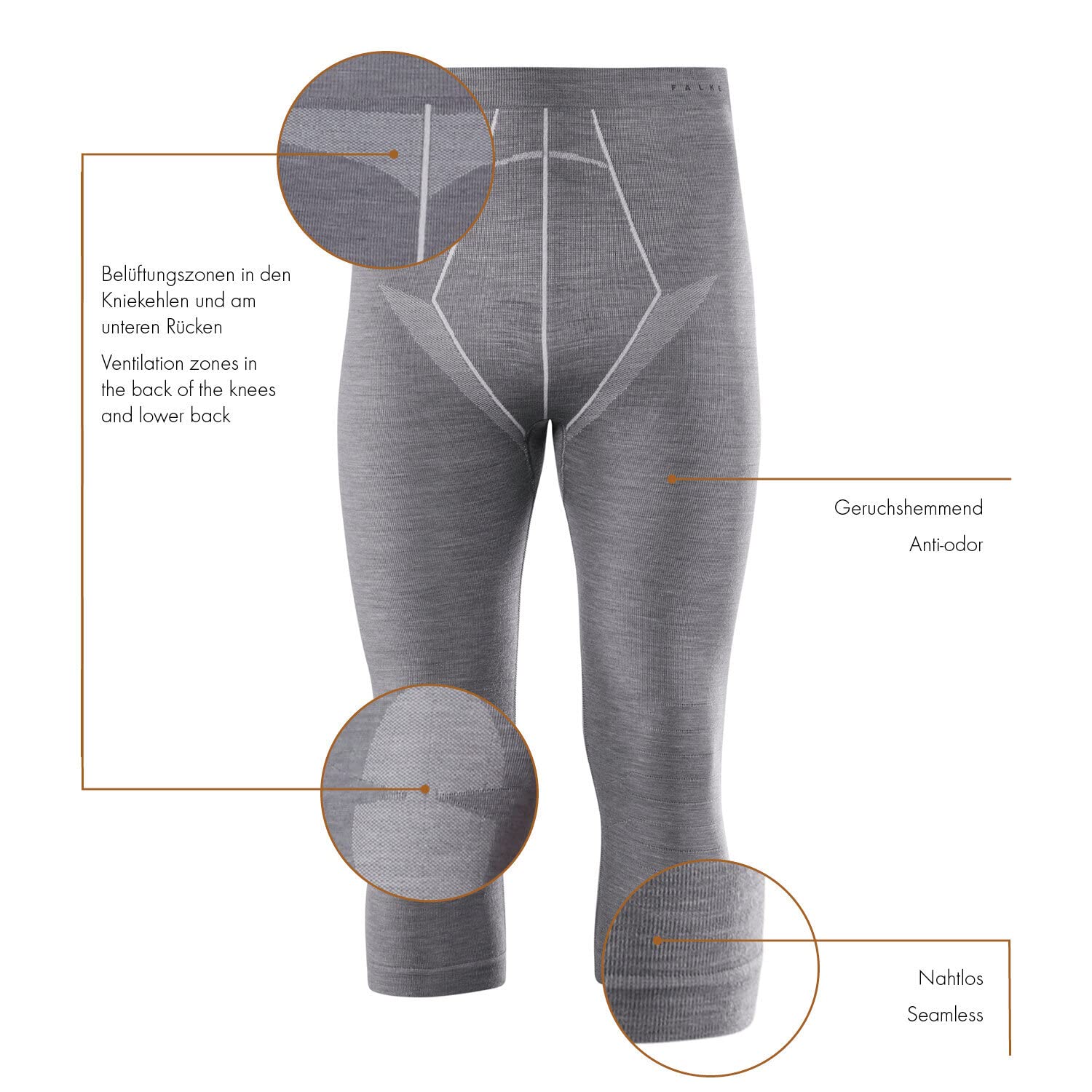 FALKE Men's Wool 3/4 Tights for Running & Cycling - Dark Night Navy - Extra Extra Large (XXL) - Thermal Winter Base Layer for Outdoor Sports & Cold Weather Activities