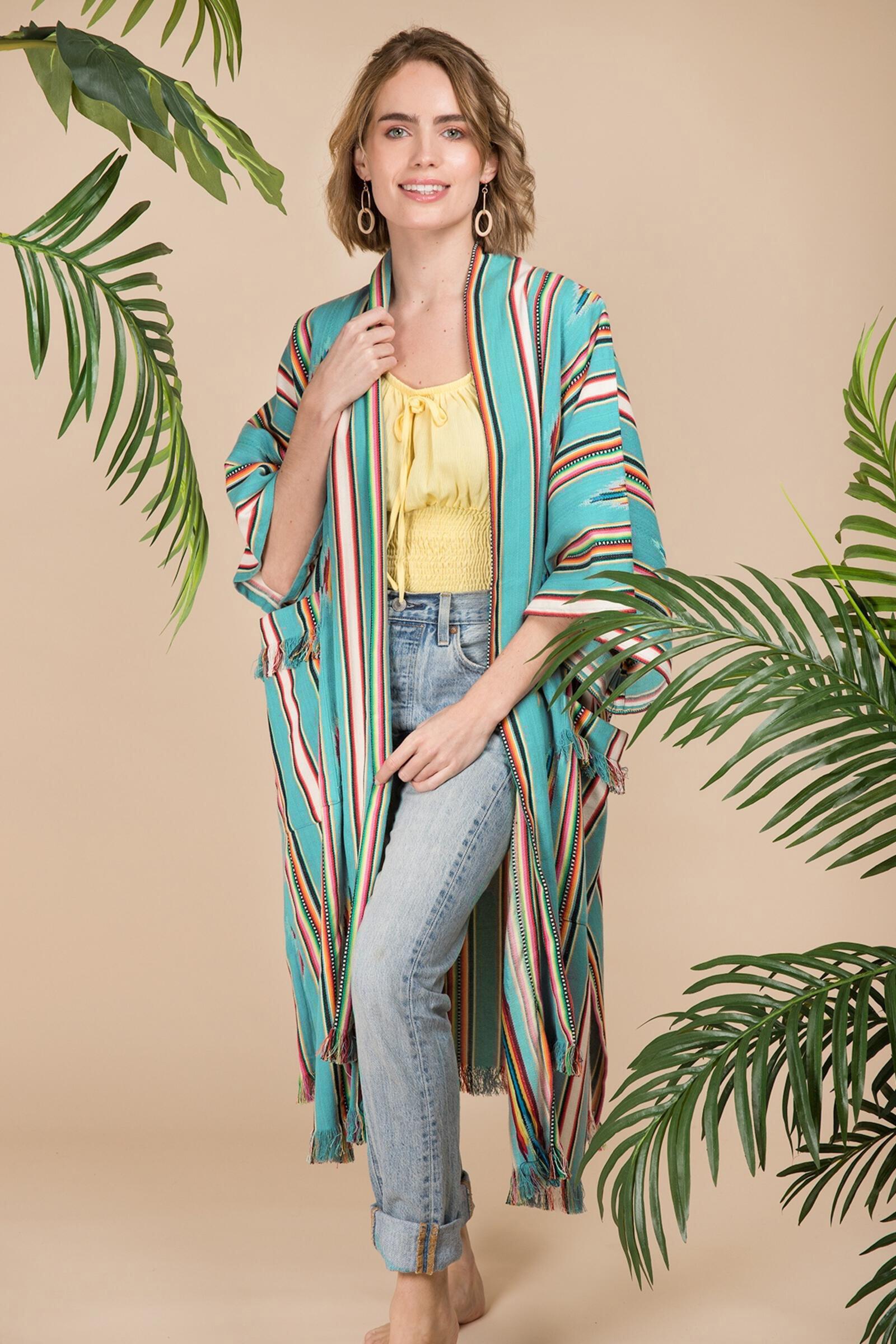Stylish Ikat Striped Jacket for Women - Lightweight Spring/Summer Cover-Up - Perfect for Beach, Vacation & Casual Outings