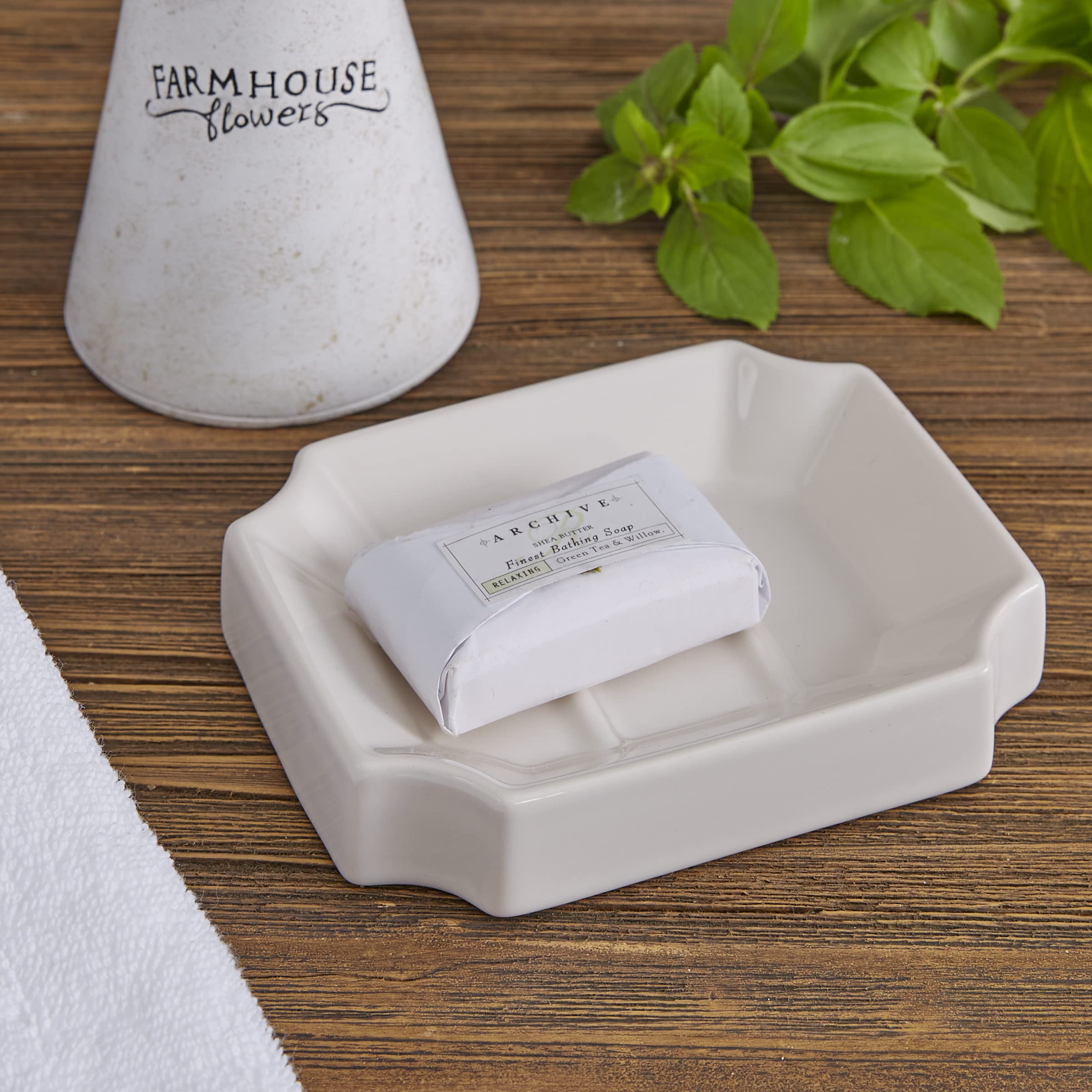 Ironstone Soap Dish for Bathroom - Rustic Ceramic Holder