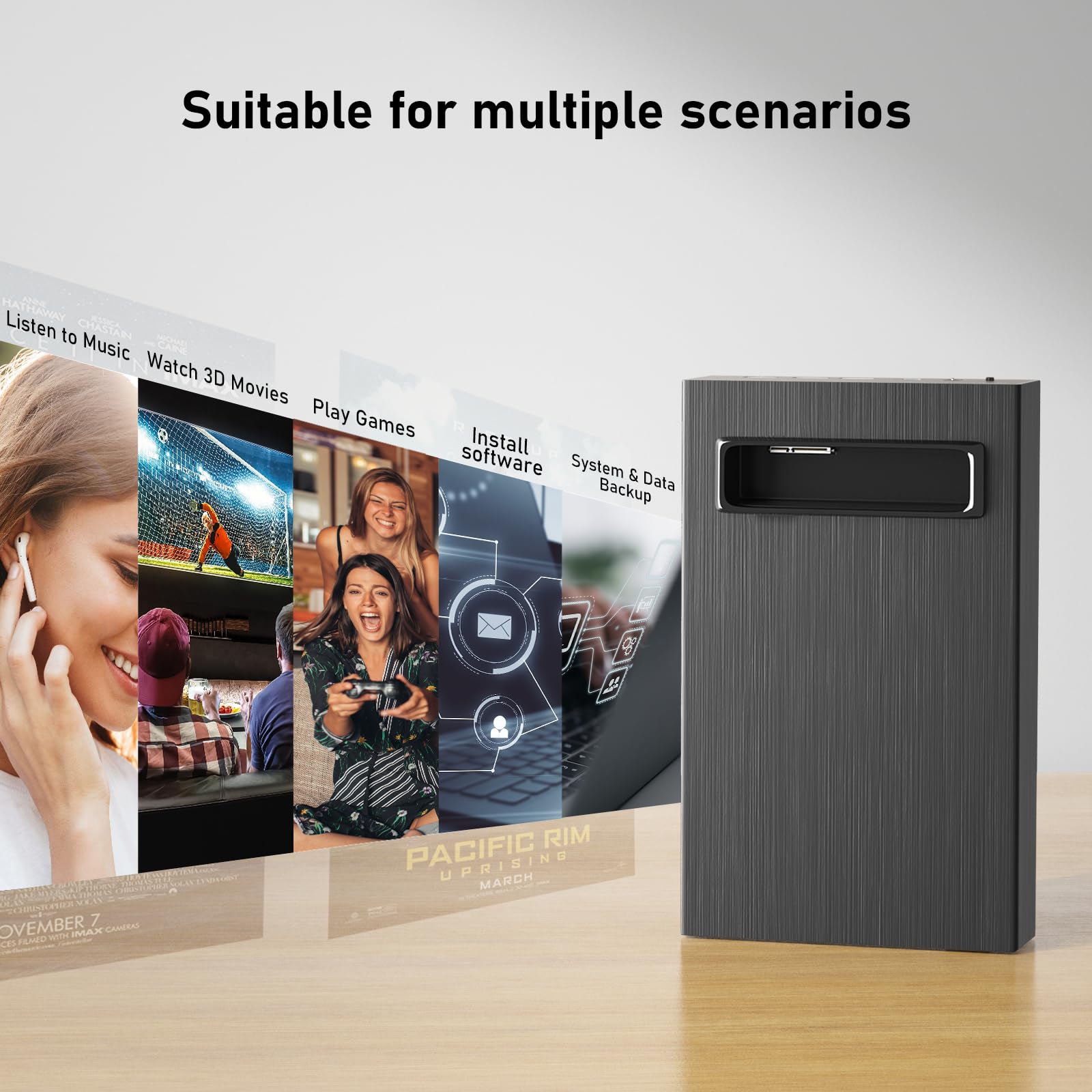 4-in-1 External Blu-ray Drive with USB 3.0 & Type-C - 16x BD/DVD/CD Burner & Reader with Fast Charging & HDD Enclosure - Compatible with Mac & PC - Perfect for Home Theater, Office Work & Media Backup