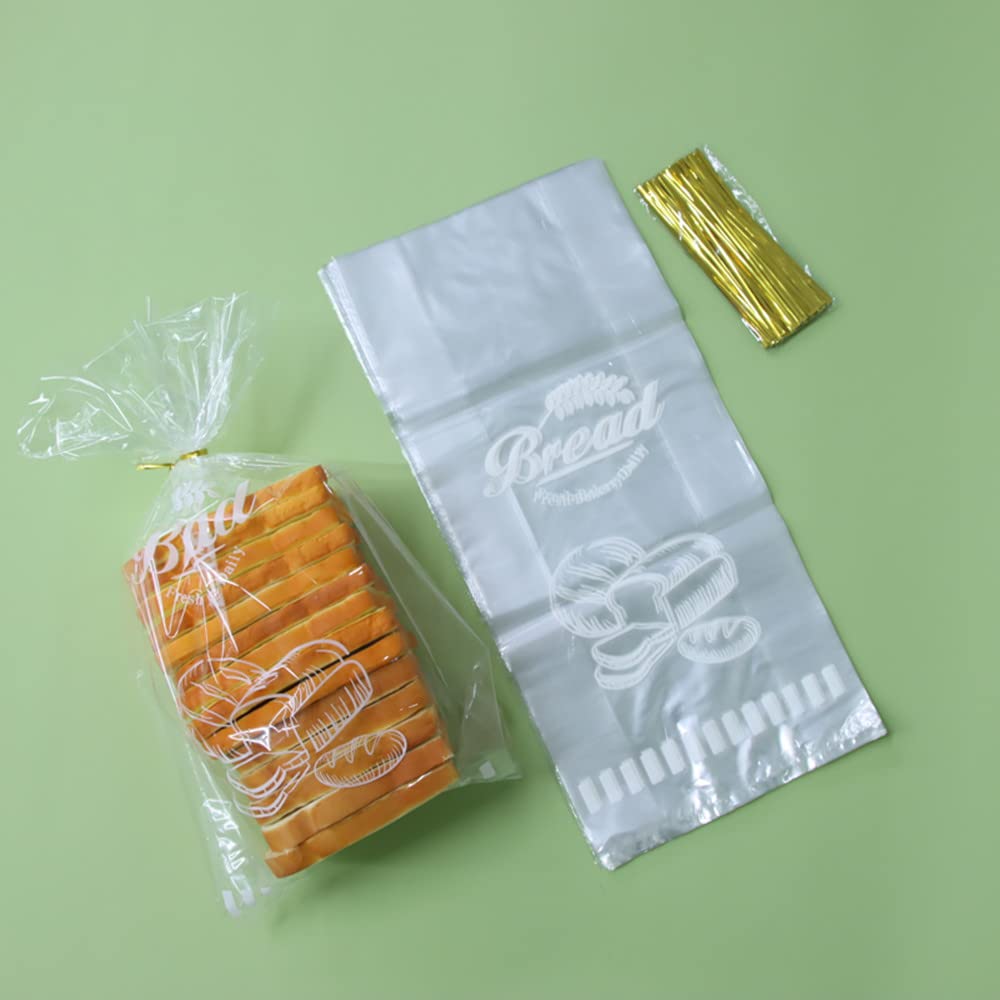 Lesibag Printed Bread Loaf Packing Bags - 8”x4”x18” Reusable Bakery Bags for Homemade Bread, Large Loaves (100 Pack) - Perfect for Bakeries, Farmers Markets & Gift Packaging