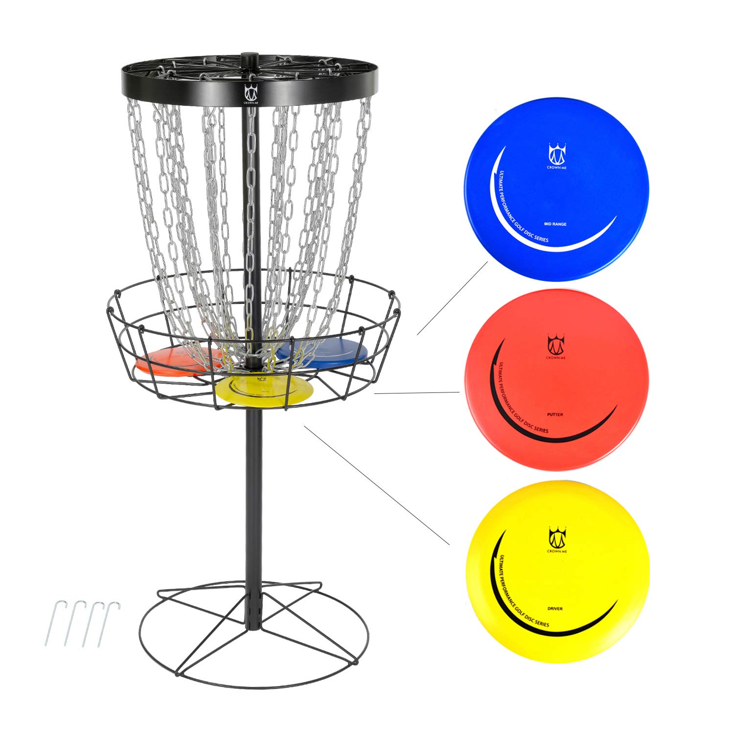 Pro Disc Golf Basket with 3 Discs - 24-Chain Portable Target for Outdoor Practice