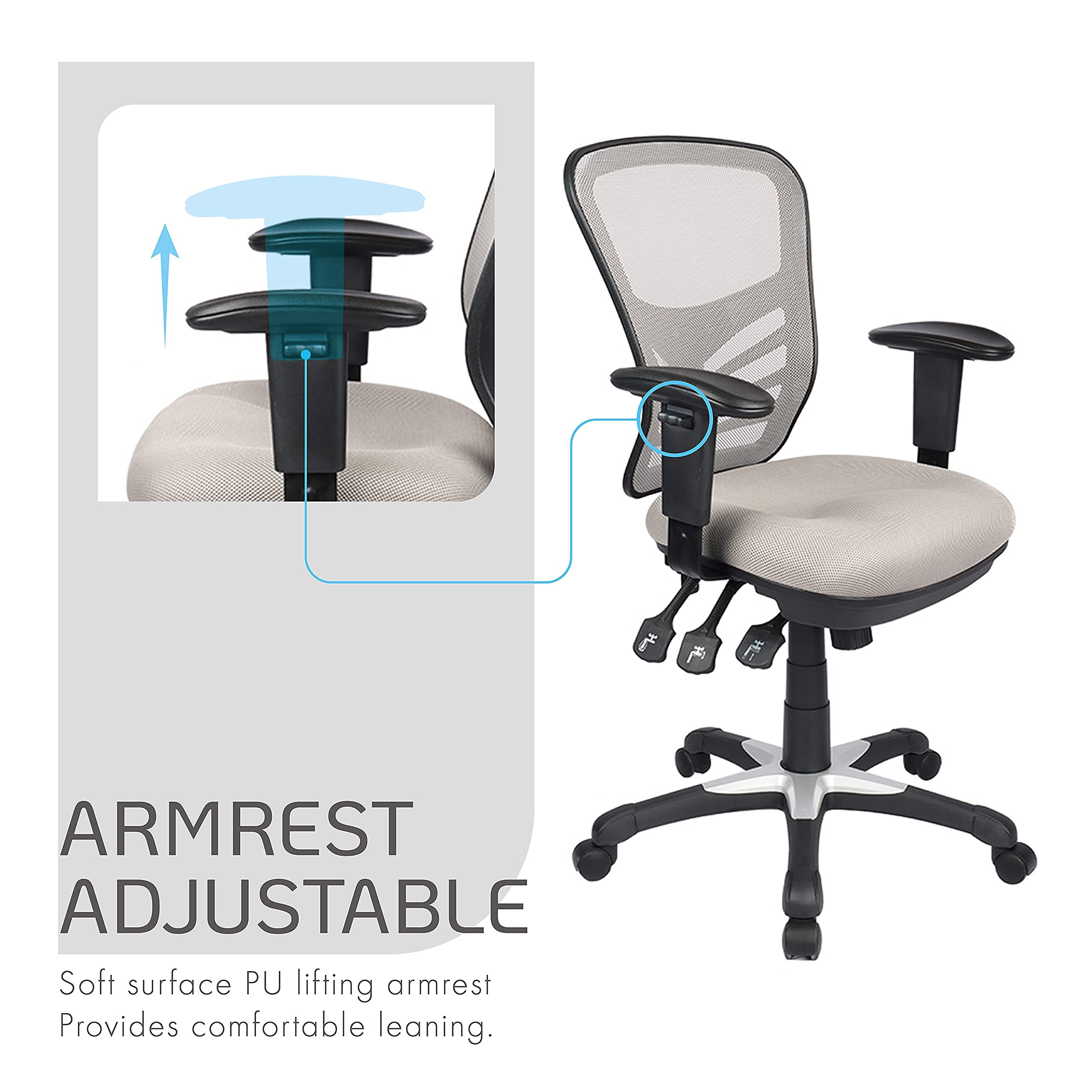 Porthos Home Walen Ergonomic Office Chair - Adjustable Height, Mesh Back & Lumbar Support - 3-Way Adjustment (Seat, Tilt, Lock) - 360° Swivel - Perfect for Home Office, Small Office & Remote Work