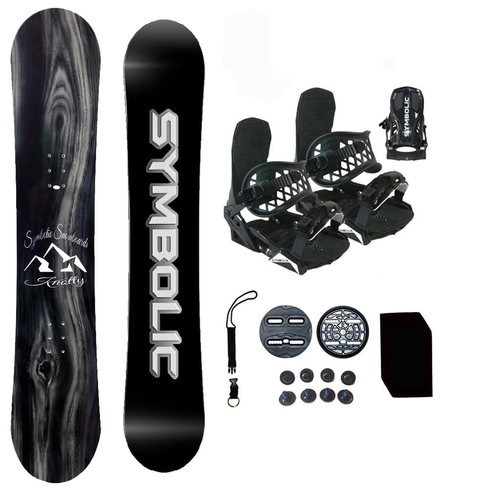 Symbolic Knotty Wood Grain Kids Snowboard Complete Set with Bindings, Leash & Stomp Pad | Durable Snowboard Package for Young Riders | Perfect for Ski Resorts, Family Trips & Winter Sports Beginners