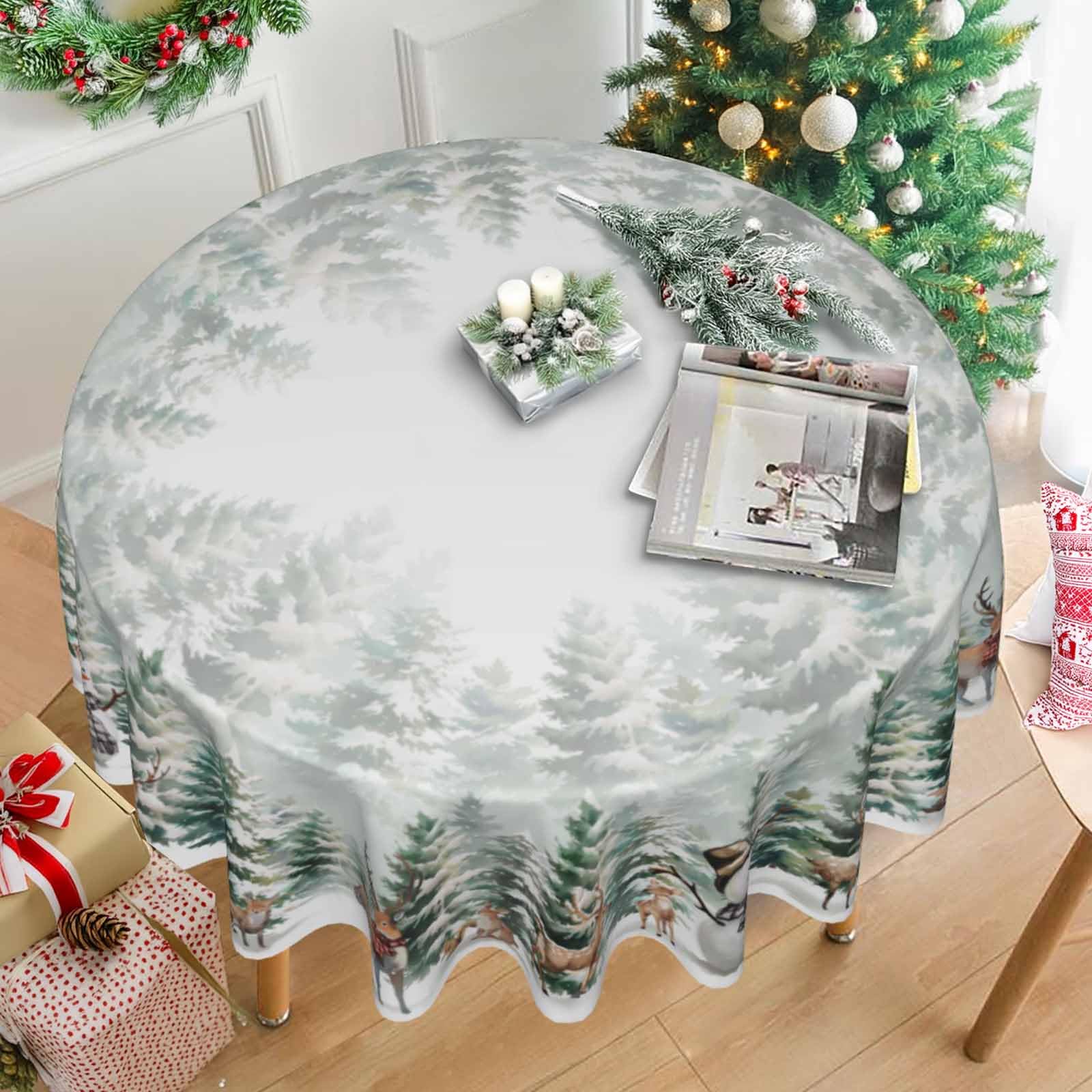 60 Inch Round Christmas Tablecloth - Rustic Farmhouse Holiday Decor for Dining Room, Living Room & Christmas Party | Waterproof & Wrinkle-Resistant for Festive Gatherings