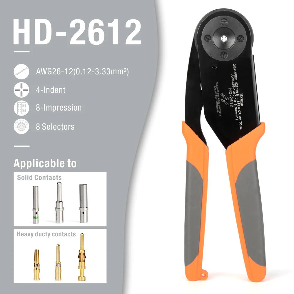 Professional AWG26-12 Deutsch Crimper Tool for DT/DTM/DTP Connectors - Compatible with Size 20, 16 & 12 Solid Contacts (HDT 48 00 Equivalent) - Perfect for Automotive, Marine & Industrial Electrical Wiring Applications