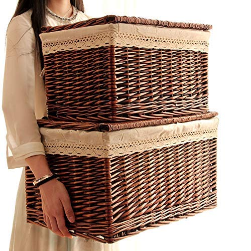 Natural Wicker Storage Basket with Lid - Rattan Organizer Box for Clothes, Toys & Home Decor - 40x60x40cm Brown Storage Bin - Perfect for Bedroom, Nursery & Living Room Organization