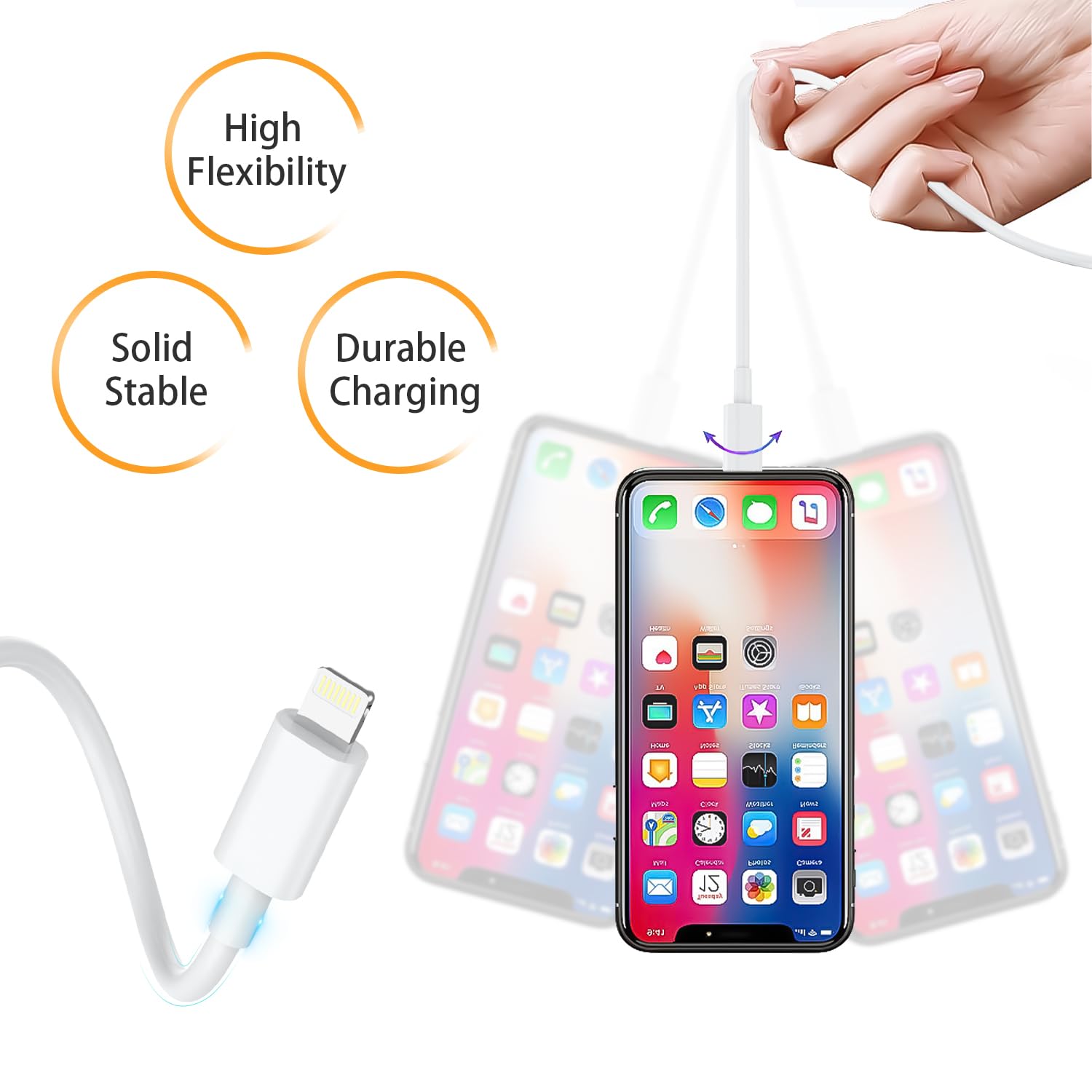 6-Pack Lightning Charging Cables for iPhone (3ft/6ft/10ft) - Fast Charging USB Cable Compatible with iPhone 14/13/12/11 Pro Max/XS MAX/XR/XS/X/8 - Perfect for Home, Office & Travel Charging Needs
