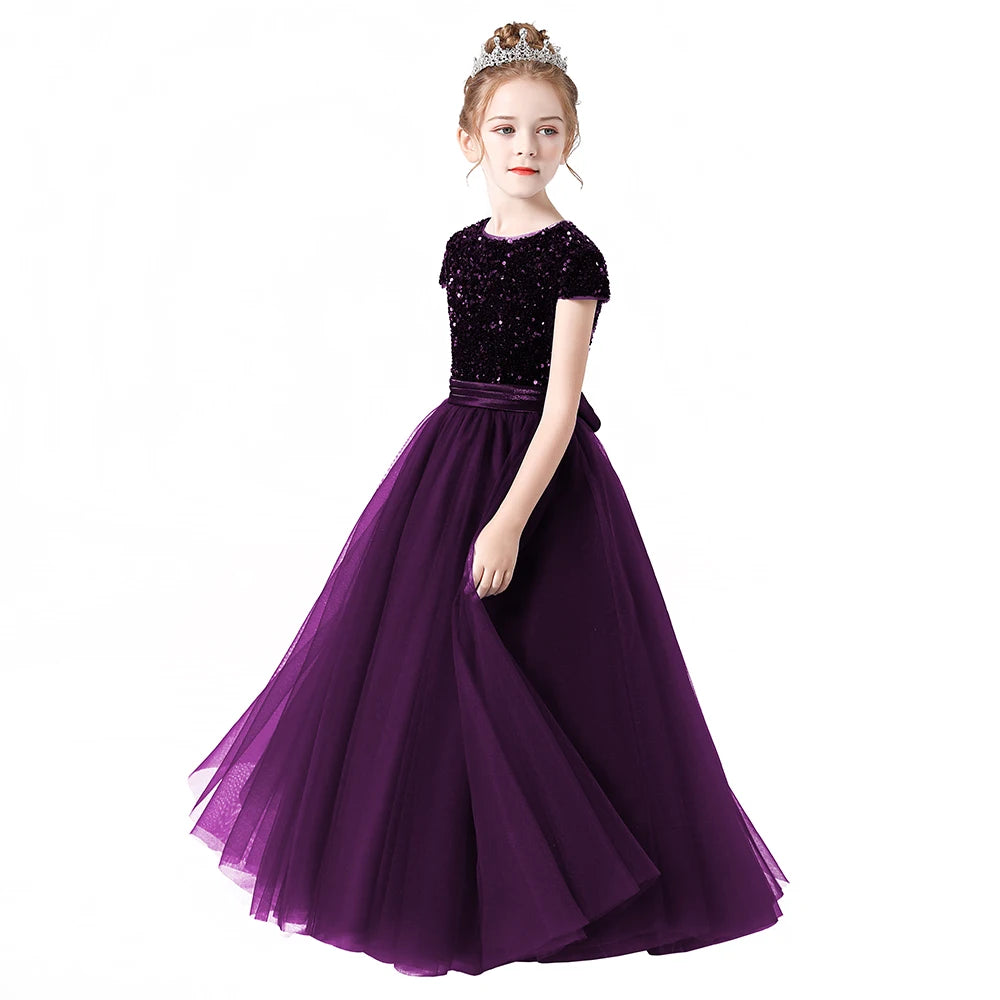 Sparkly Sequin Tulle Flower Girl Dress with Puffy Skirt - Elegant Pageant Gown for Weddings, Birthday Parties & Special Occasions