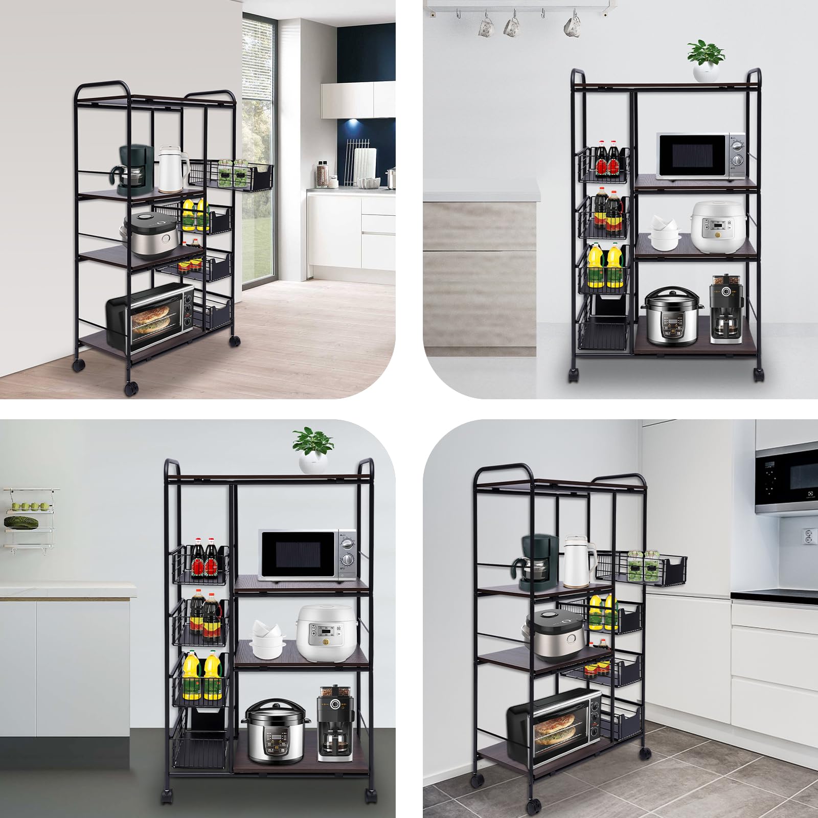 TBVECHI 5-Tier Industrial Kitchen Cart with Wheels - 45.28 x 27.95 x 13.78 Inch Black Metal Bakers Rack for Coffee Bar, Pantry Organization & Kitchen Storage - Perfect for Small Spaces & Home Baking Needs
