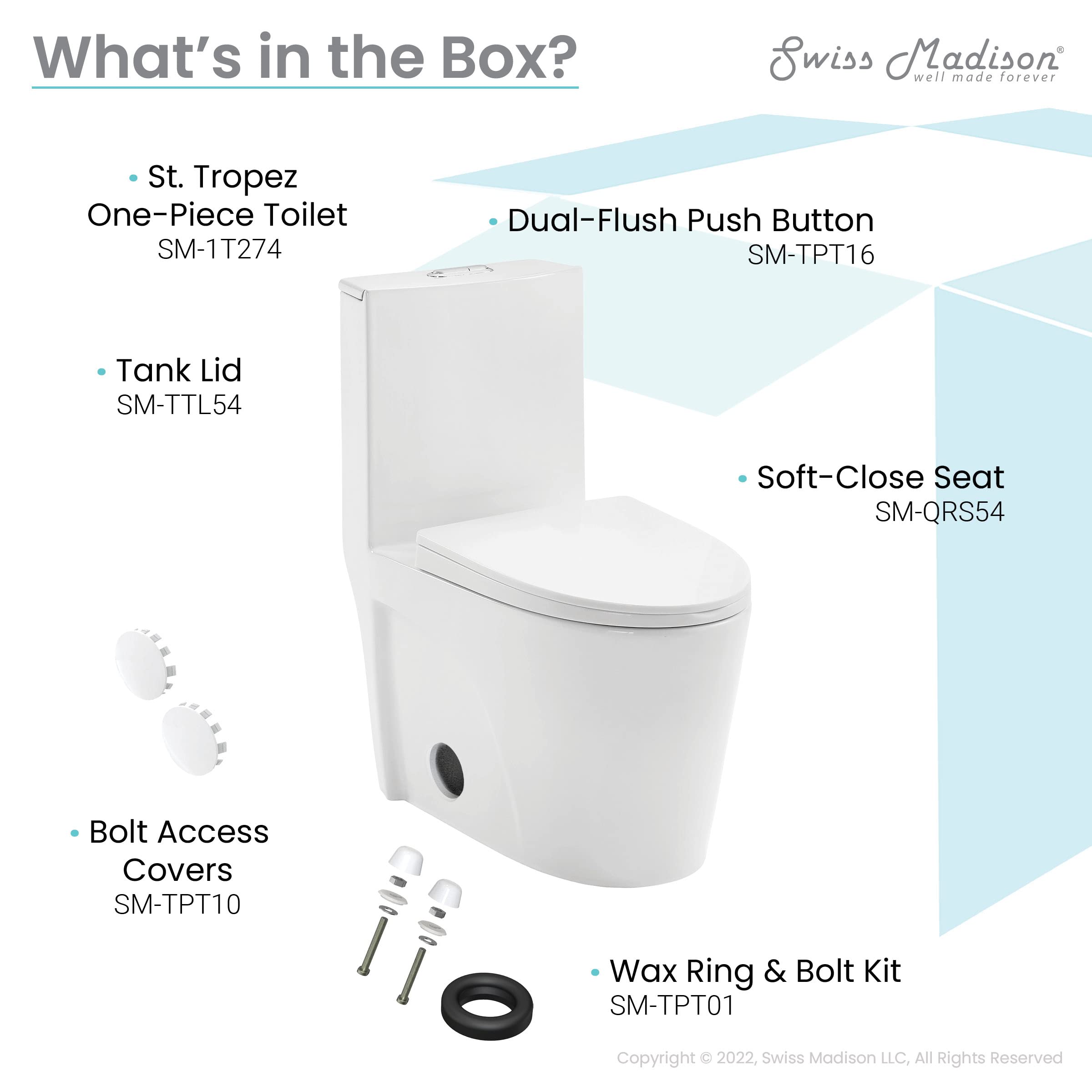 Swiss Madison St. Tropez One Piece Elongated Toilet - Dual Vortex Flush 1.1/1.6 GPF, 10