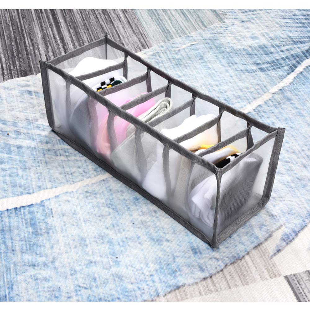 Foldable Bra Organizer Box - 7 Grid Underwear Storage for Panties, Bras & Socks | Dresser Drawer Organizer