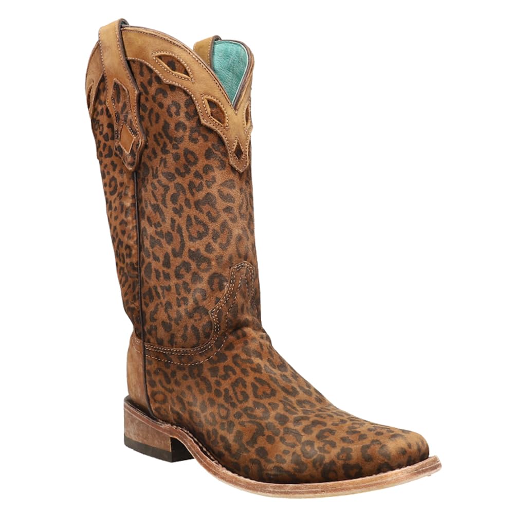 Women's Cheetah Print Embroidered Square Toe Cowgirl Boots - Mid Calf Casual Western Boots with 1-2