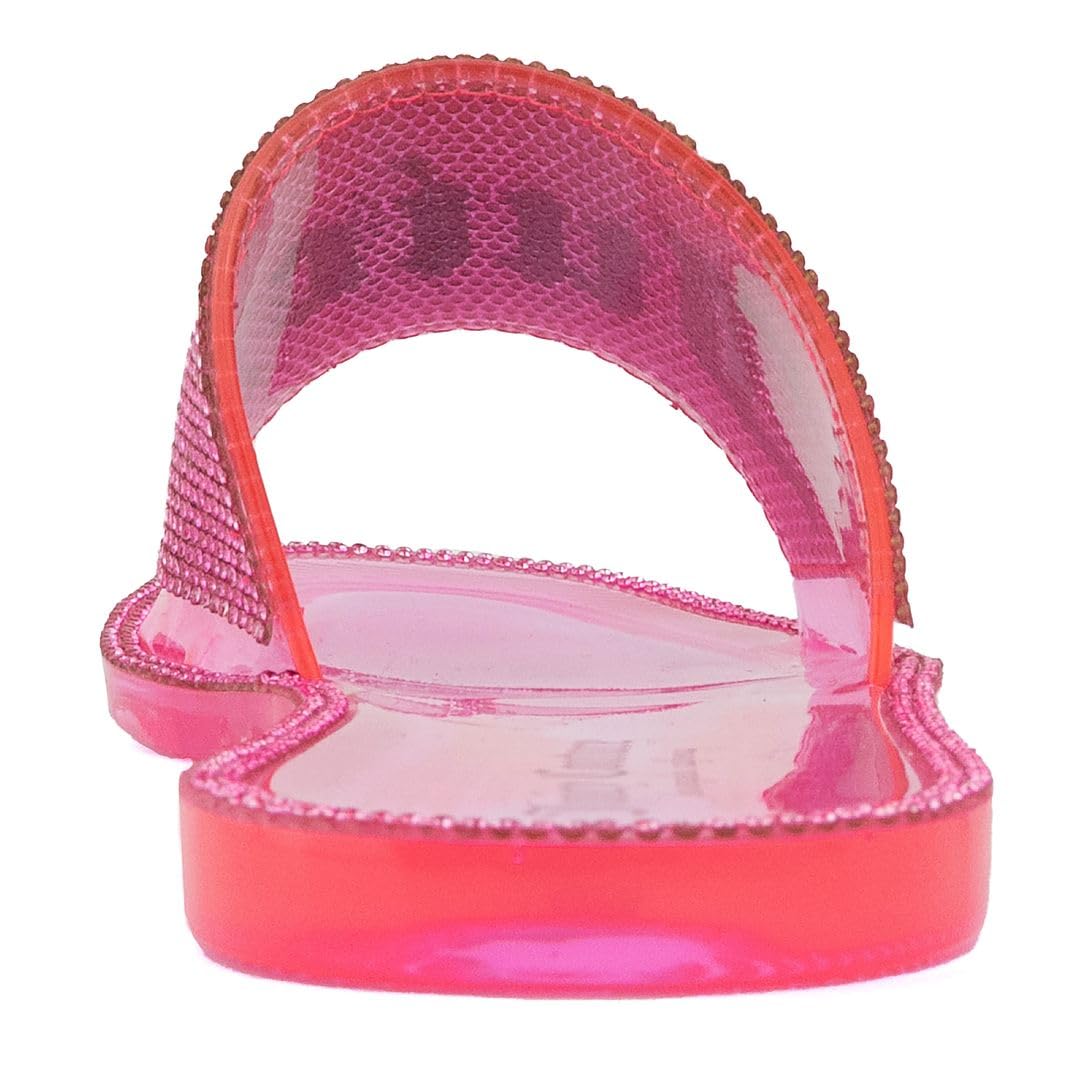 JUICY COUTURE Women's Bejeweled Flat Slide Sandals - Elegant Beach & Pool Style - Perfect for Summer Outings, Vacations, and Casual Wear