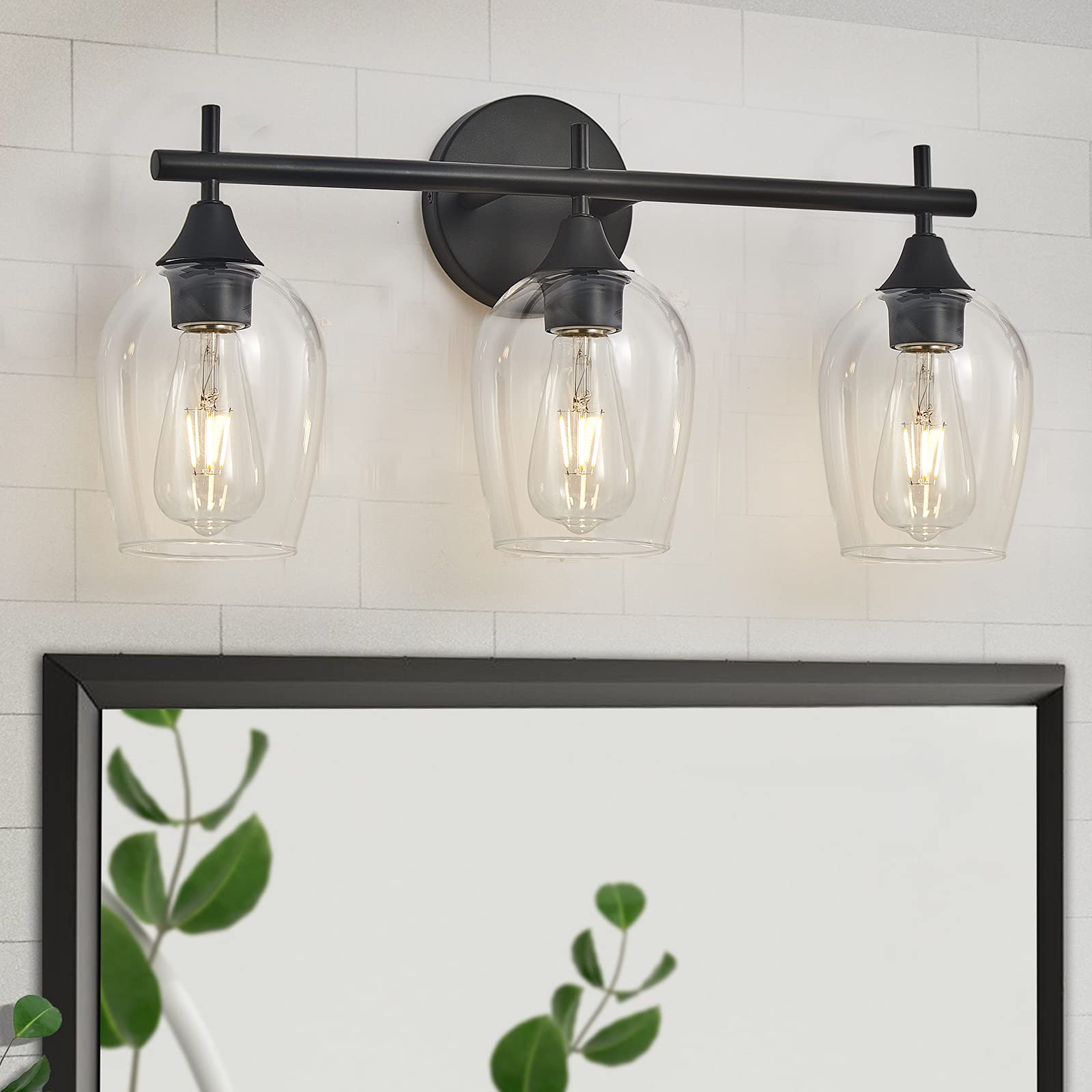 DUJAHMLAND Modern Black Vanity Light - Industrial 3-Light Wall Sconce with Wine Glass Shades for Bathroom, Hallway, Kitchen & Bedroom | Elegant Indoor Lighting Fixture for Home Decor (Black, 3-Light)
