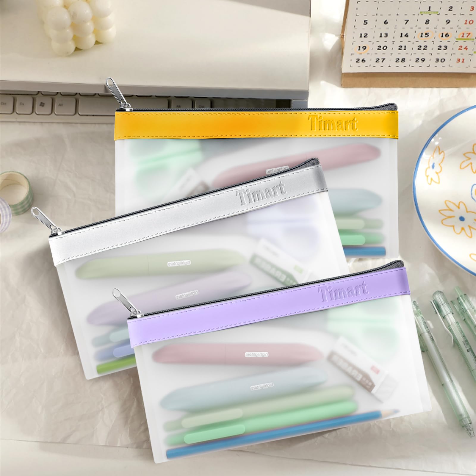 3-Pack Clear Zipper Pencil Pouch for Kids & Adults - Transparent School Supplies Organizer for Pencils, Makeup, Travel Essentials - Perfect for Classroom, Office, Travel & Daily Use