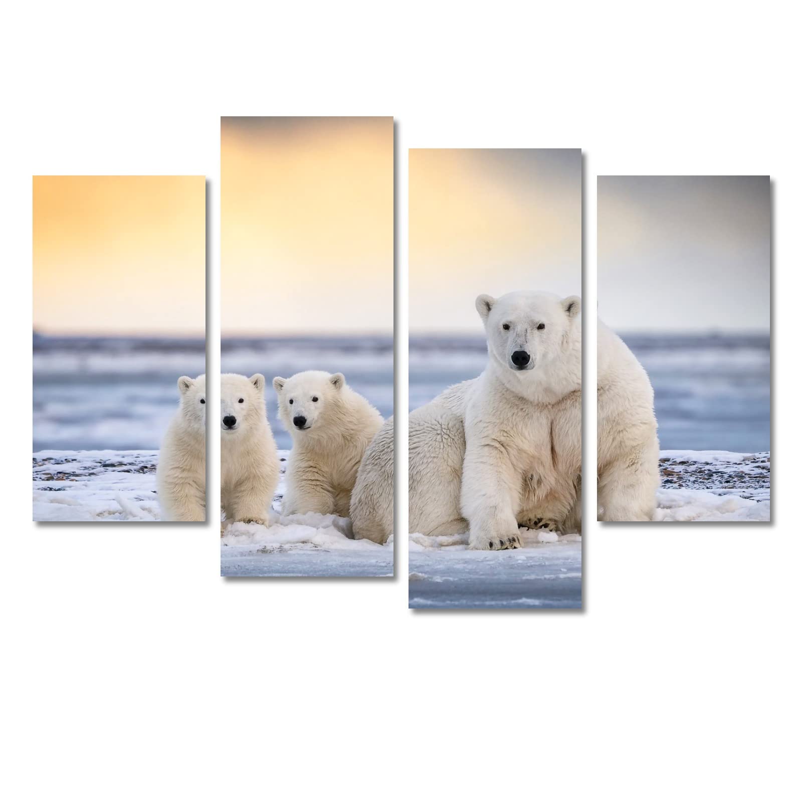 Polar Bear Canvas Wall Art Set - 4 Piece Framed Paintings (32