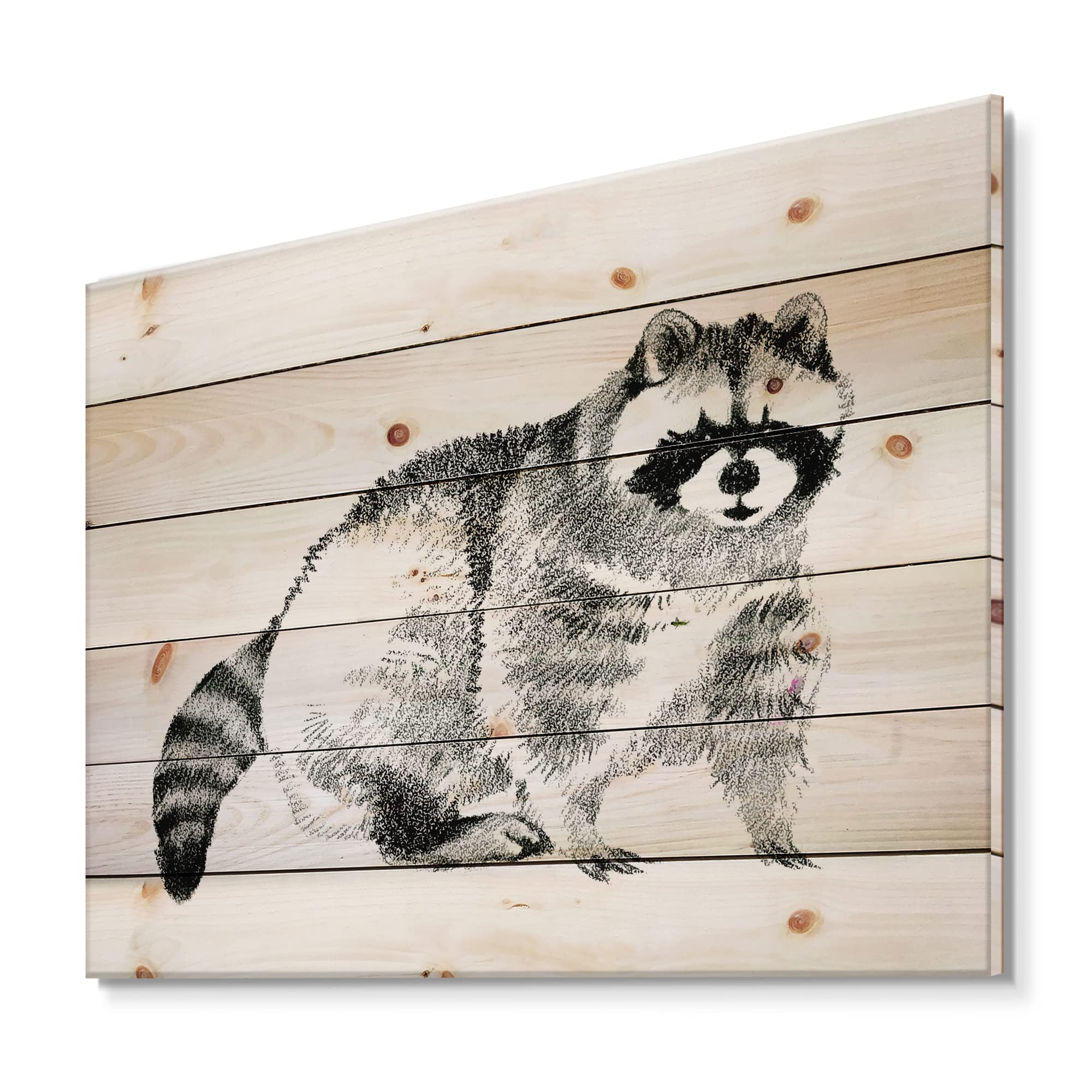 DesignQ Monochrome Raccoon Portrait - Farmhouse Wood Wall Decor, Grey Animal Wall Art, Large Pine Wood Wall Panel - Perfect for Living Room, Bedroom & Home Office Decor