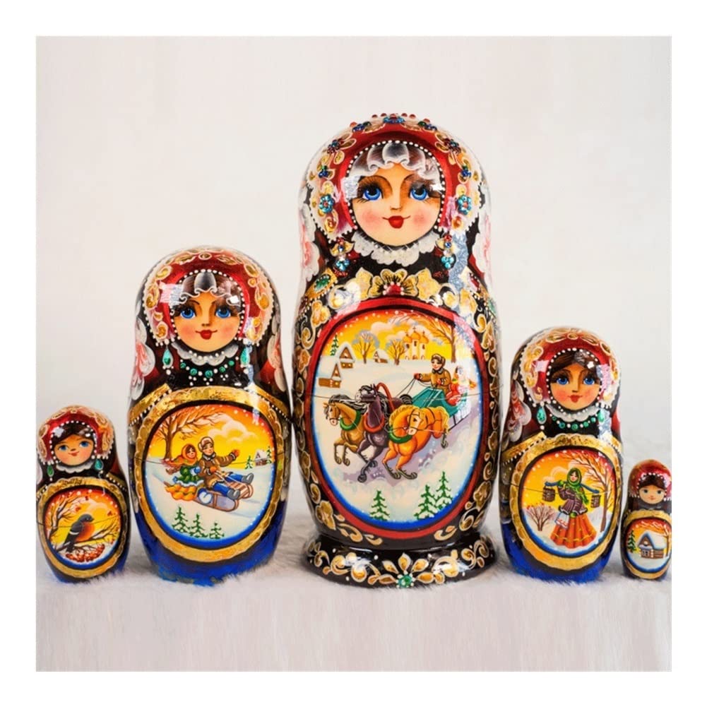 Handmade Russian Matryoshka 5-Piece Nesting Dolls - Premium Wooden Souvenir Dolls for Home Decor, Room Decoration & Unique Gift Idea | Perfect for Collectors, Russian Culture Enthusiasts & Home Styling