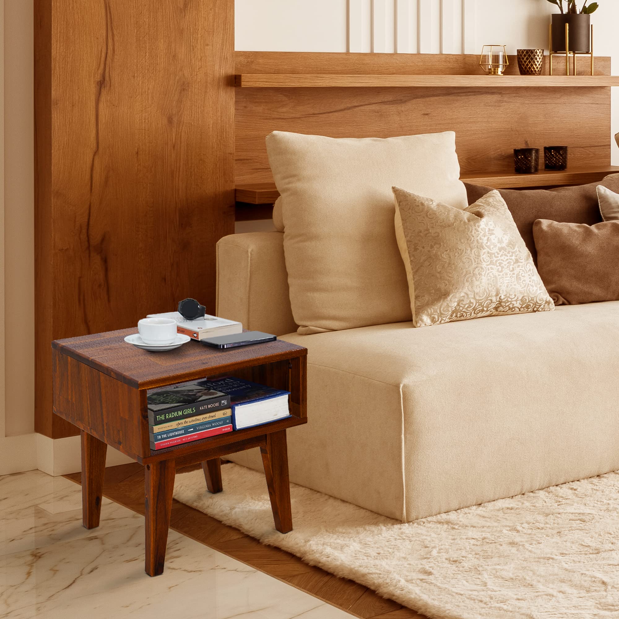 Solid Wood Acacia Serena Nightstand - Chocolate Finish Bedside Table for Bedroom, Living Room & College Dorm | Perfect for Small Spaces & Apartment Decor