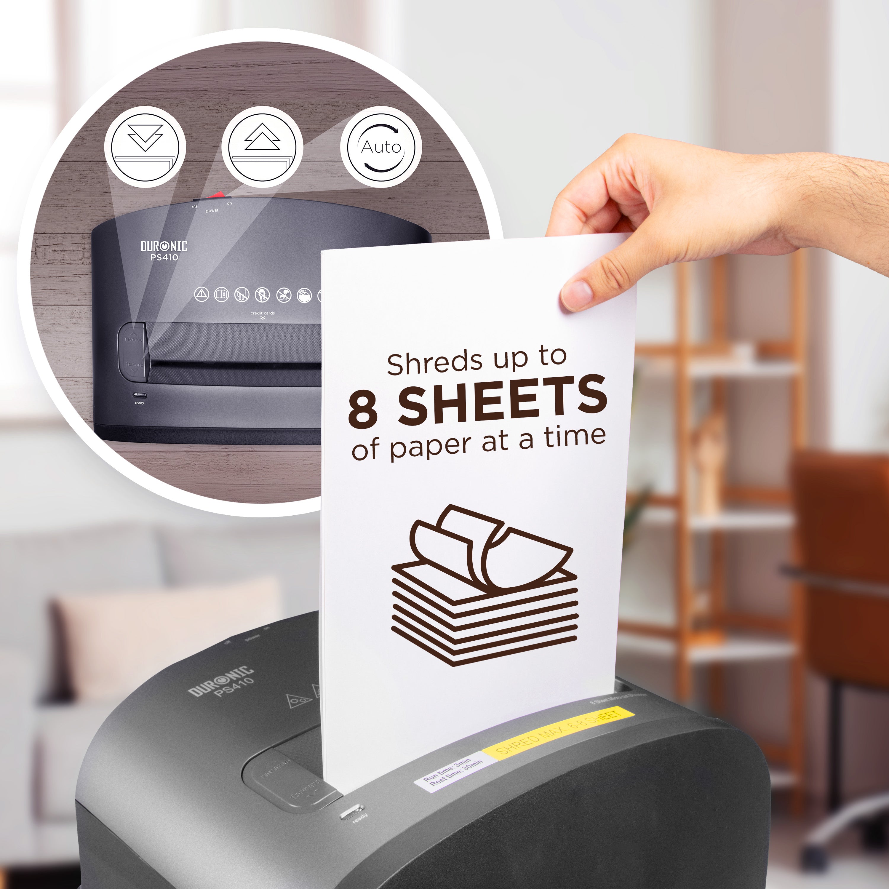 Duronic PS410 Heavy Duty 8-Sheet Micro Cut Paper Shredder - Secure Document & Credit Card Shredder for Home & Office Use | Shreds Staples, Envelopes, Boxes | Ideal for Confidential Data Protection & Space Saving Organization (Black)