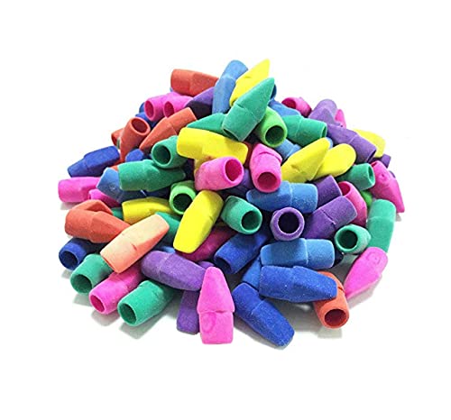 AKOAK 100-Piece Colorful Pencil Eraser Caps - Mixed Colors, Fits Most Standard Pencils for Kids & Students - Perfect for School, Office & Art Projects