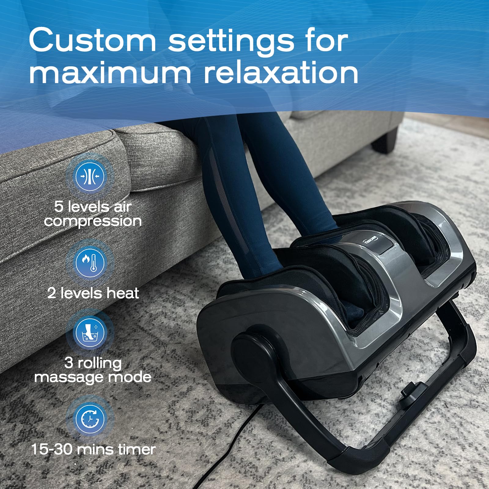 TISSCARE Shiatsu Foot Massager with Heat - FSA HSA Eligible Foot and Calf Massager for Plantar Fasciitis, Neuropathy, Circulation & Pain Relief - Perfect Gift for Men and Women - Use at Home or Office for Relaxation and Stress Relief