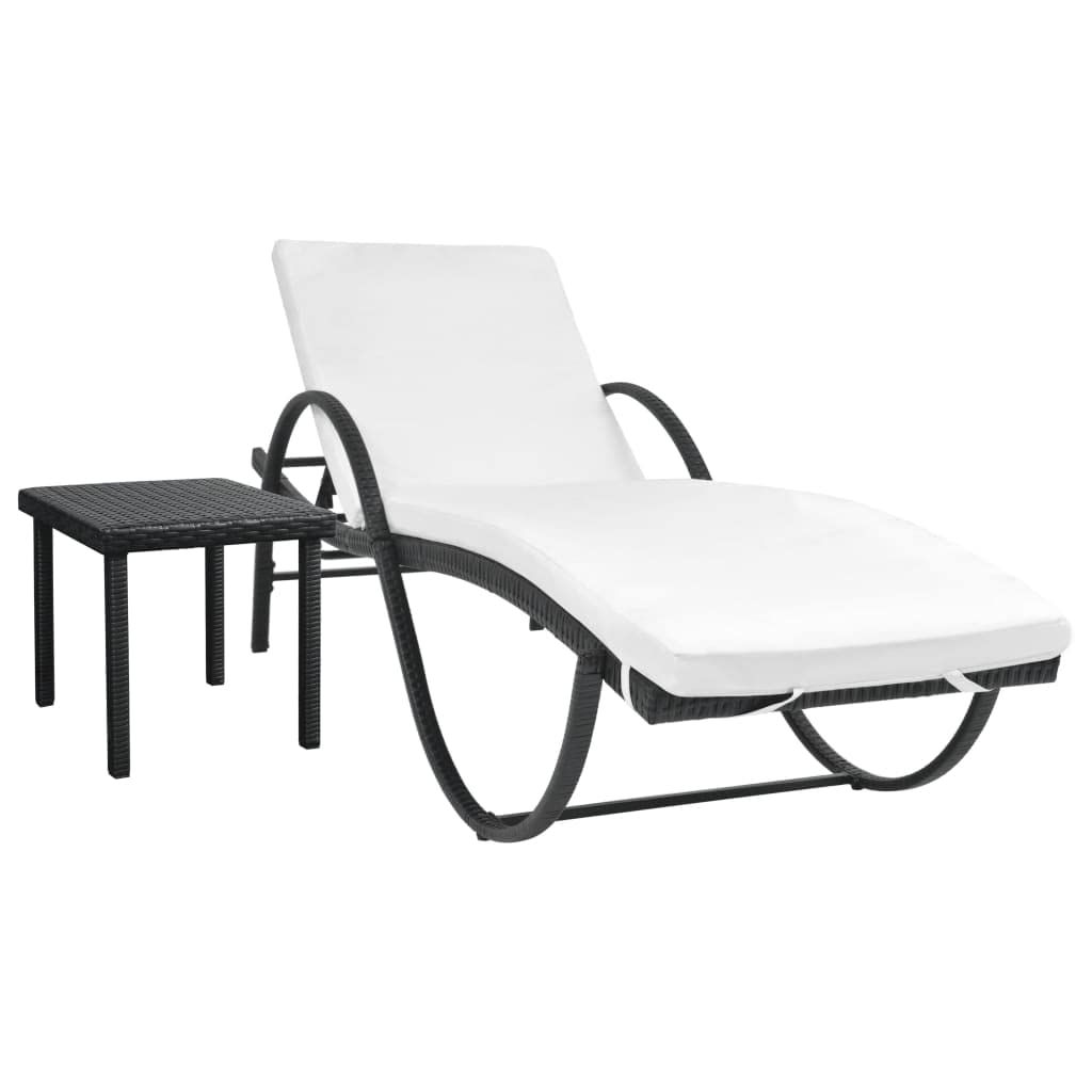 **Premium Outdoor Sun Lounger Chair - Adjustable Beach Lounge Chair with Cushion & Side Table - Durable Poly Rattan in Black - Perfect for Poolside, Balcony, Yard, Garden & Patio Relaxation**