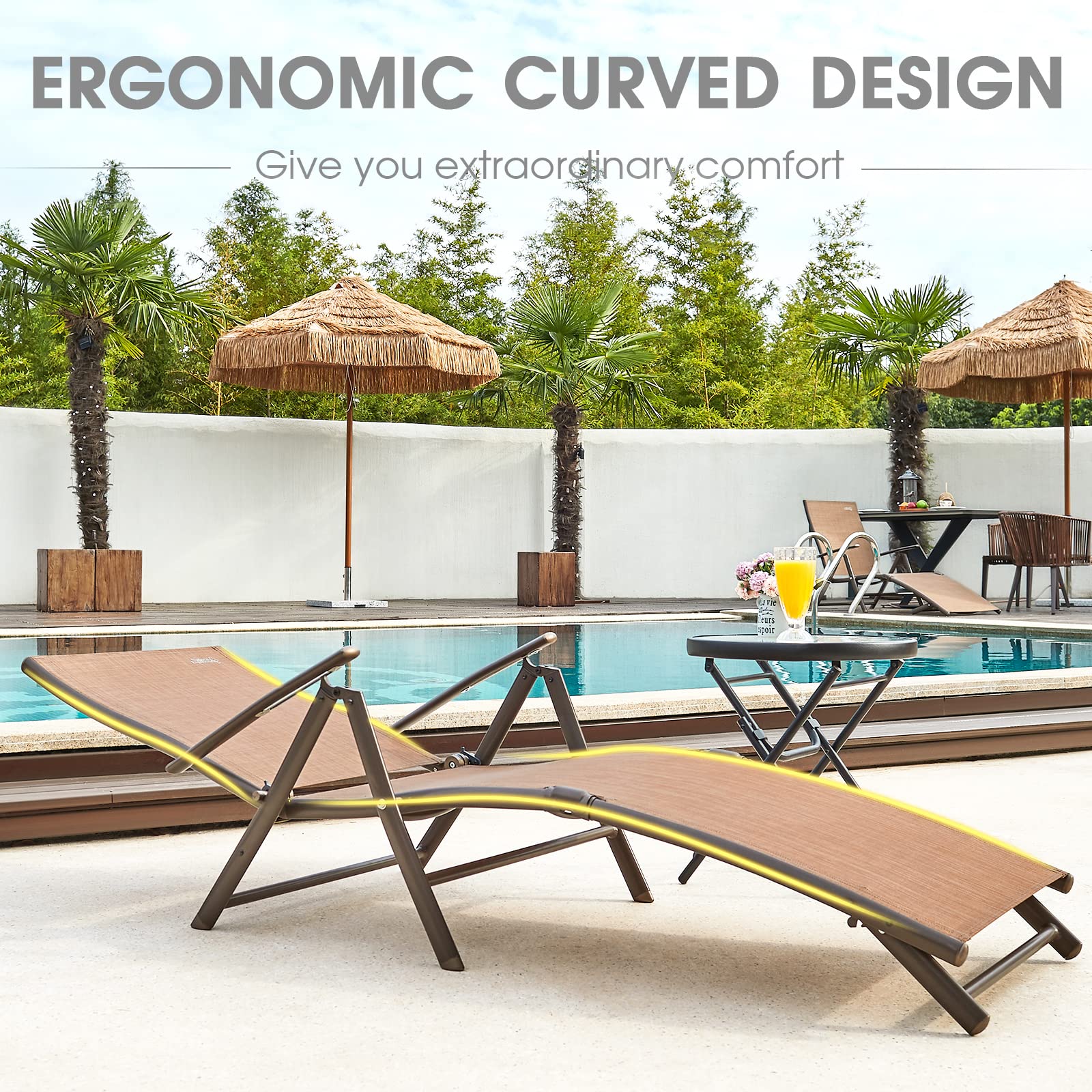 Premium Aluminum Folding Chaise Lounge Chair - Adjustable Outdoor Recliner for Poolside, Beach, Backyard & Lawn - Heavy Duty 300 lbs Capacity - Perfect for Sunbathing, Relaxing & Outdoor Lounging