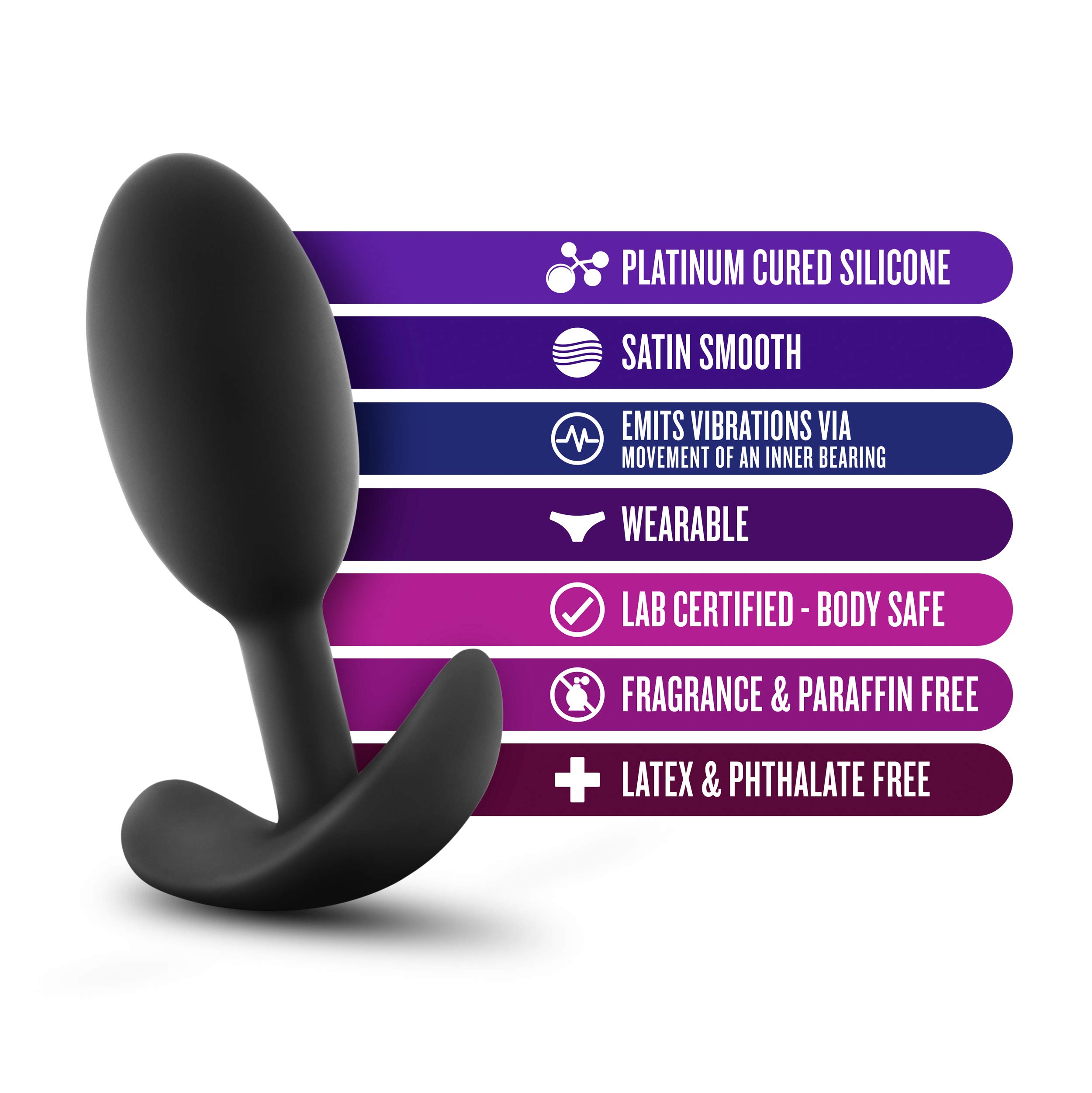 Blush Novelties Luxe Wearable Vibrating Slim Anal Plug – 4 Inch Medium Motion-Activated Silicone Butt Plug for Hands-Free Play – Prostate & G-Spot Stimulator for Men, Women & Couples – Body-Safe Black Sex Toy – Perfect for Solo Play, Couples Fun & Discreet Wear Under Clothing