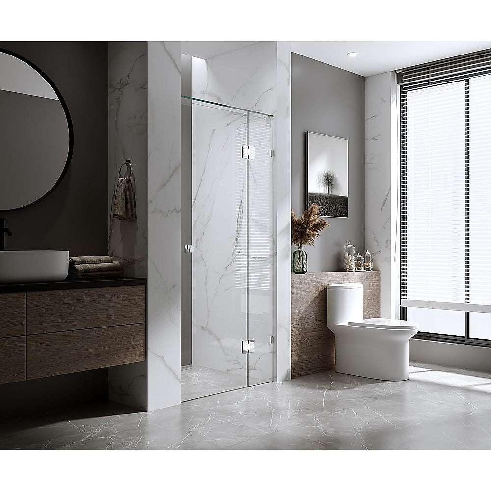 120cm Frameless Shower Screen with Gold Brackets & Stainless Steel Hinges - Square Double Pull Handle for Modern Bathroom - Waterproof Glass Partition for Walk-in Showers and Bathroom Renovations