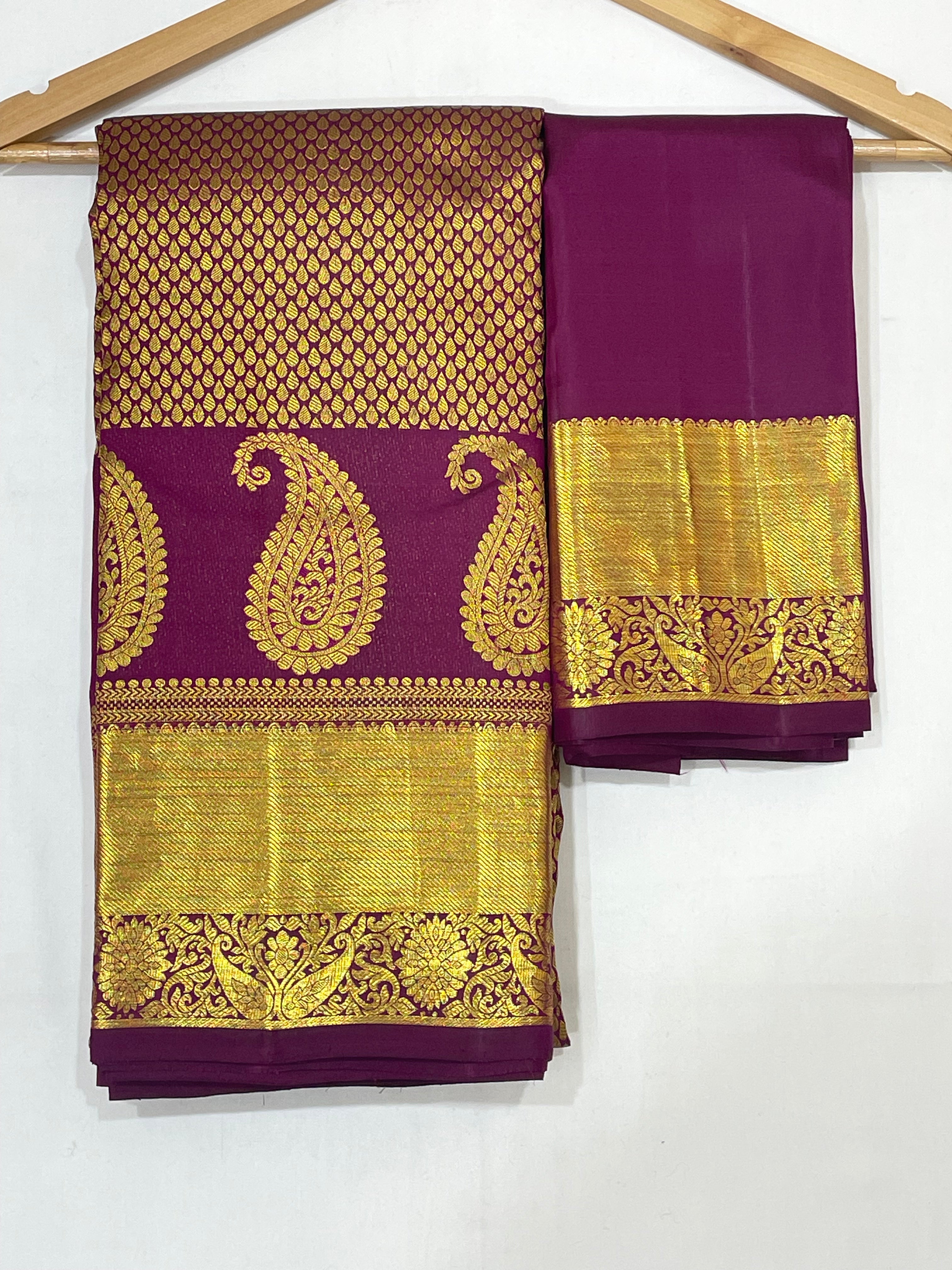 Elegant Dark Purple Pure Kanchi Silk Saree with Gold Zari Work & Tassels for Women | Traditional Indian Bridal & Party Wear | Perfect for Weddings, Festivals & Special Occasions