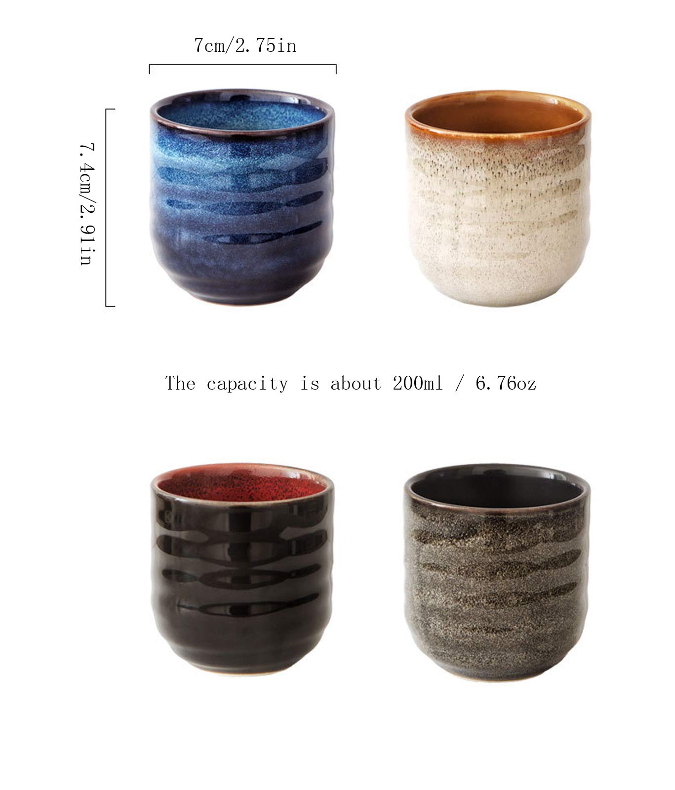 Japanese Style Ceramic Tea Set - 4-Piece Blue Ceramic Tea Cups & Coffee Mugs for Yerba Mate, Matcha, or Herbal Tea - Perfect for Home, Office, or Gift Giving